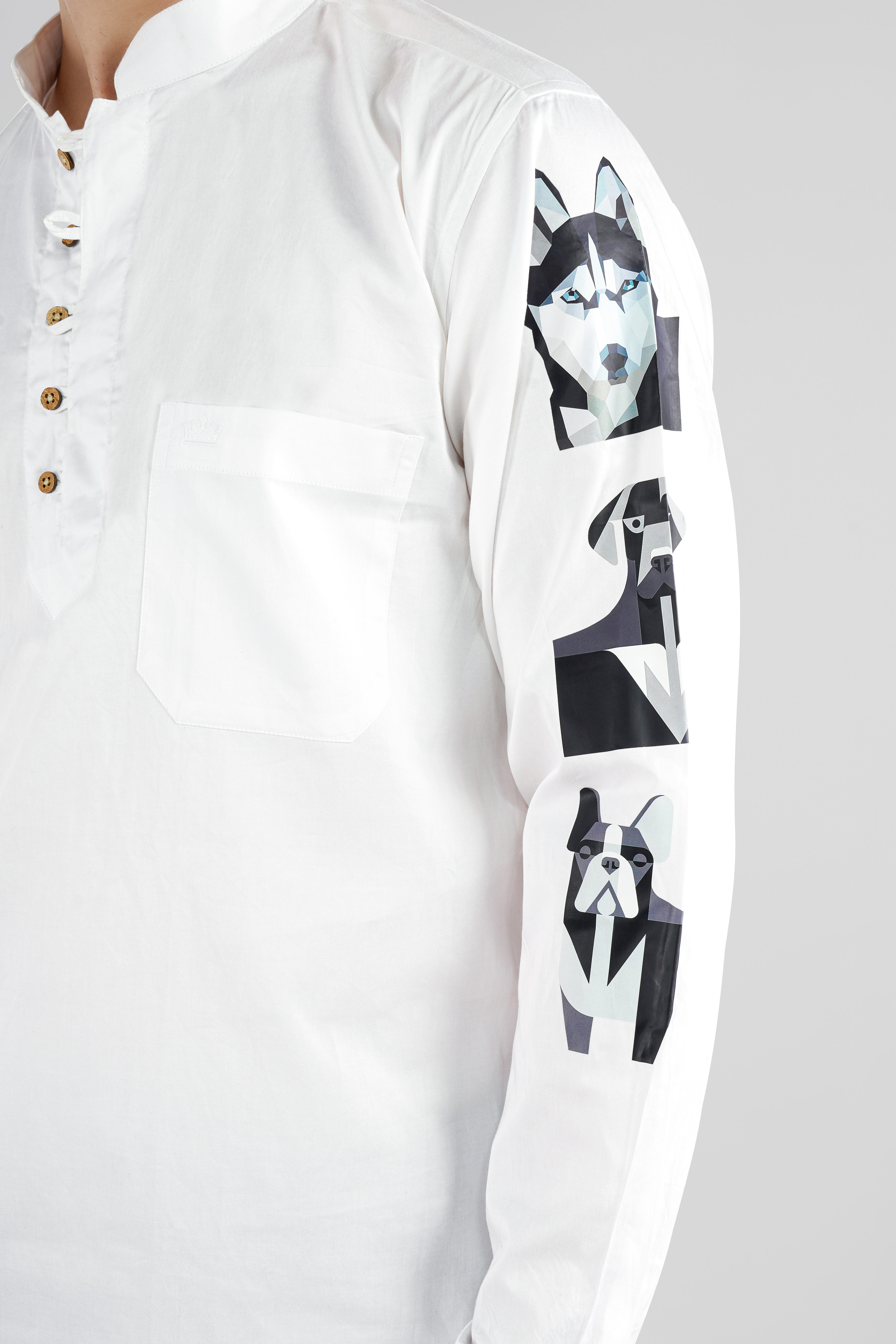 Bright White Dogs Printed Super Soft Premium Cotton Designer Kurta Shirt