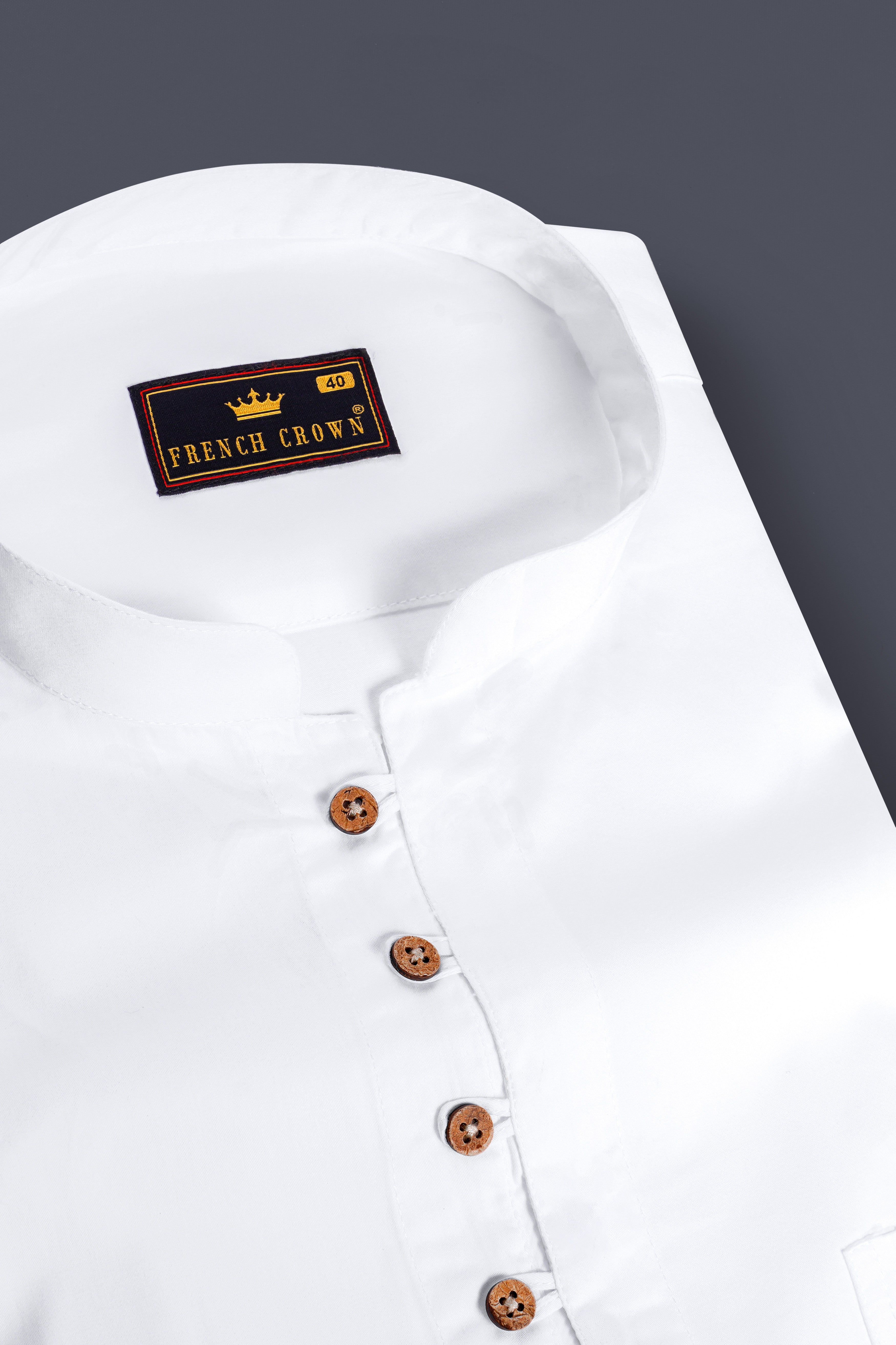 Bright White Subtle Sheen Indian Kurta Style Super Soft Giza Cotton SHIRT