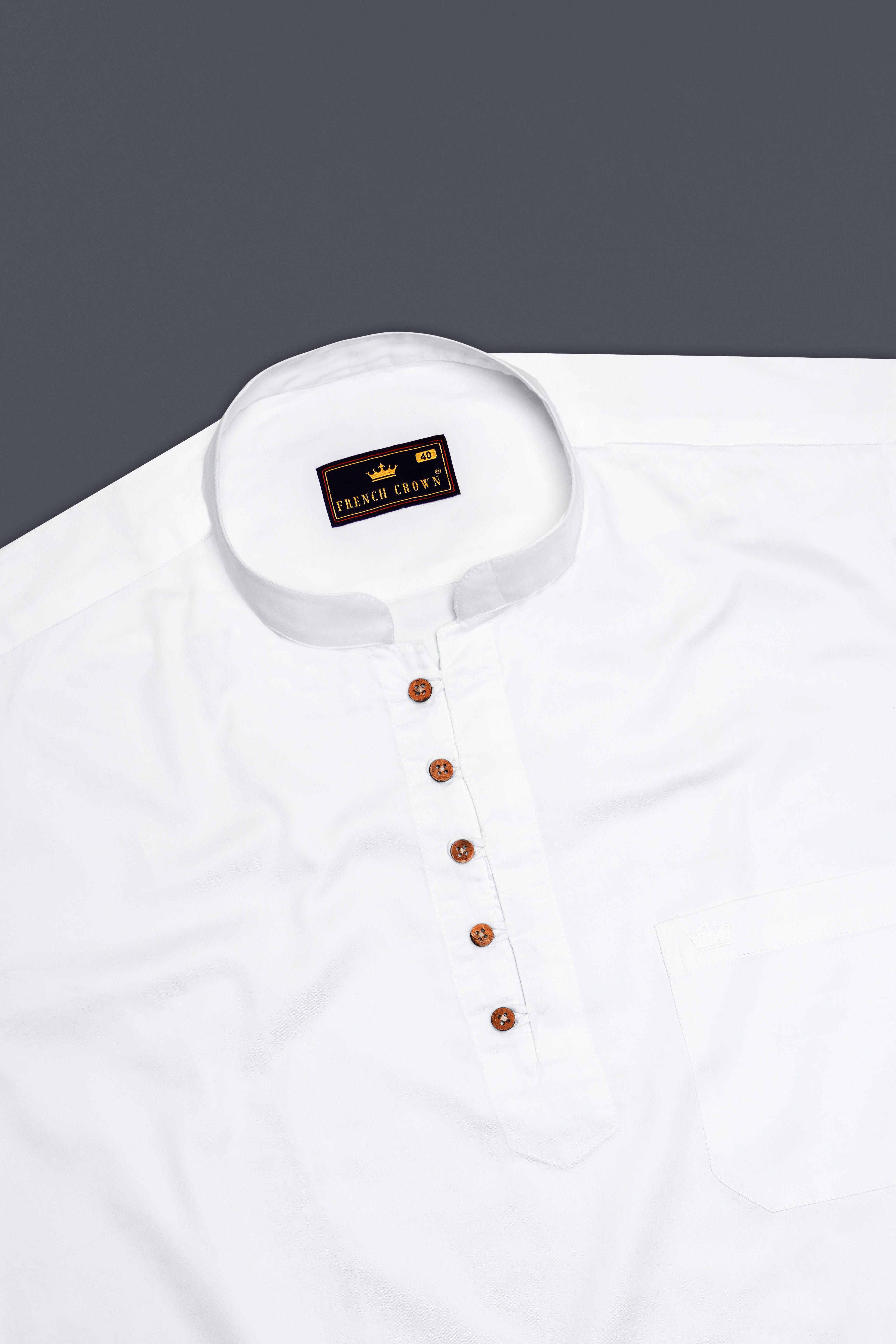 Bright White Subtle Sheen Indian Kurta Style Super Soft Giza Cotton SHIRT