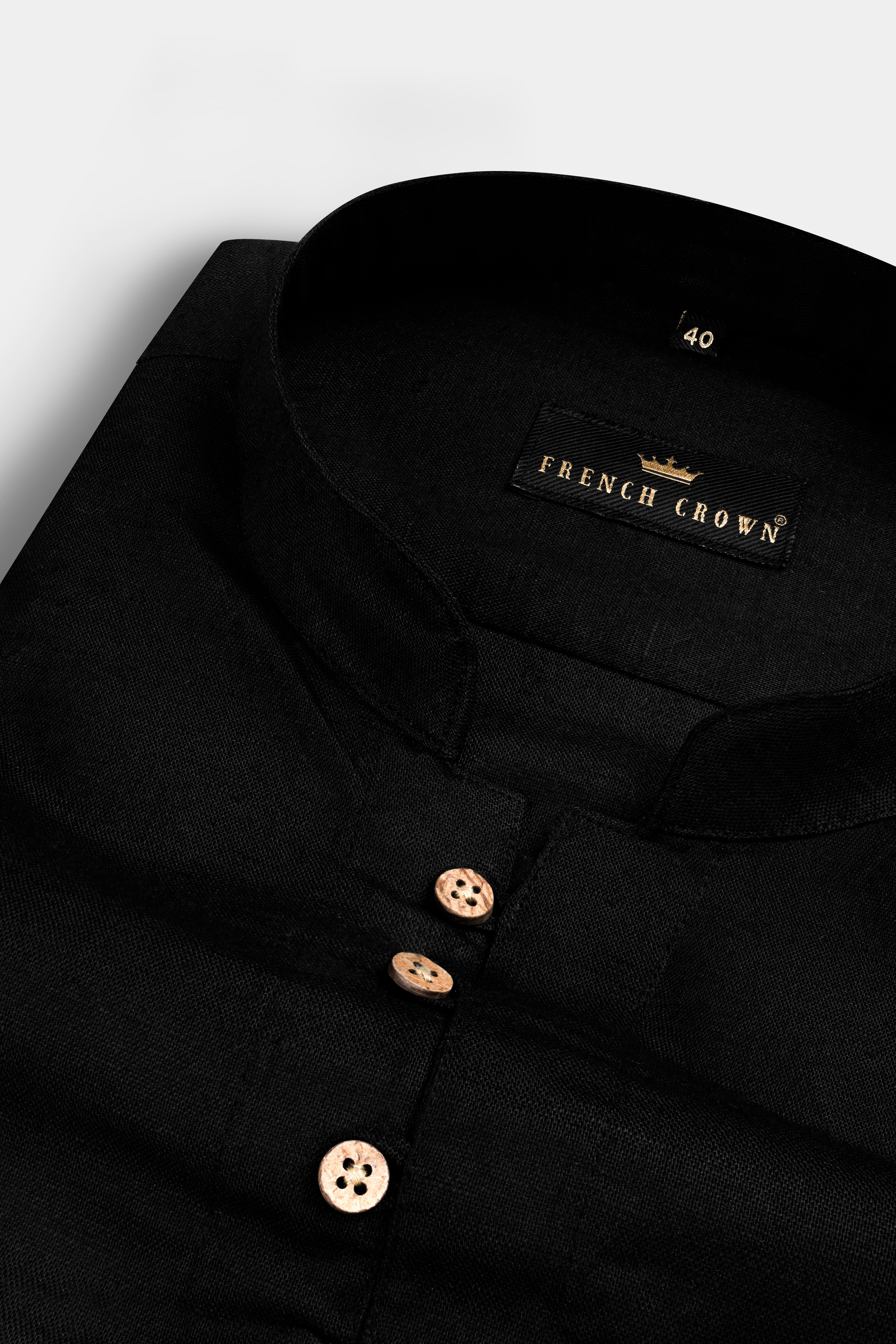 Jade Black Indian Kurta Style Luxurious Linen Shirt