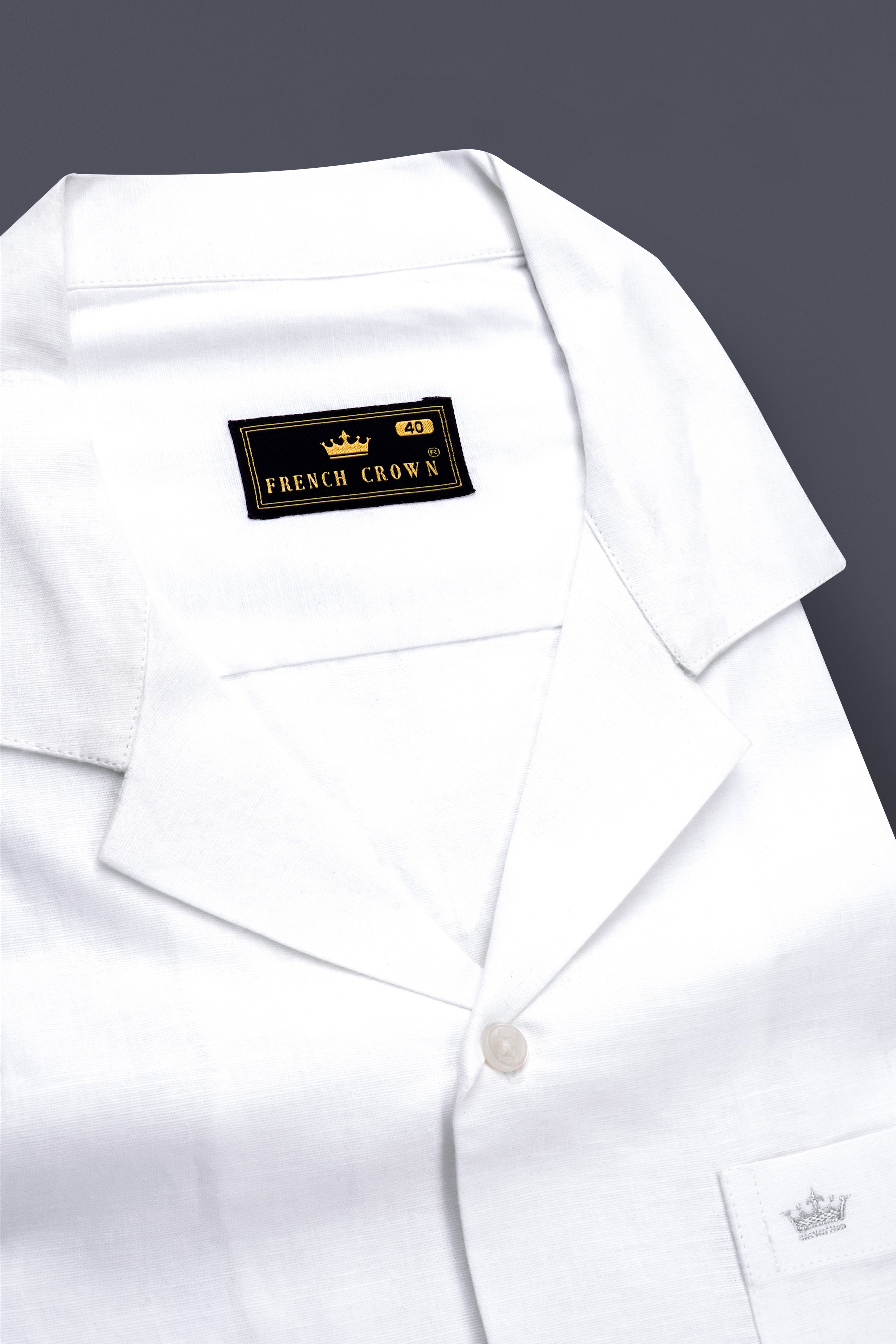 Bright White Cuban Collar Luxurious Linen Shirt