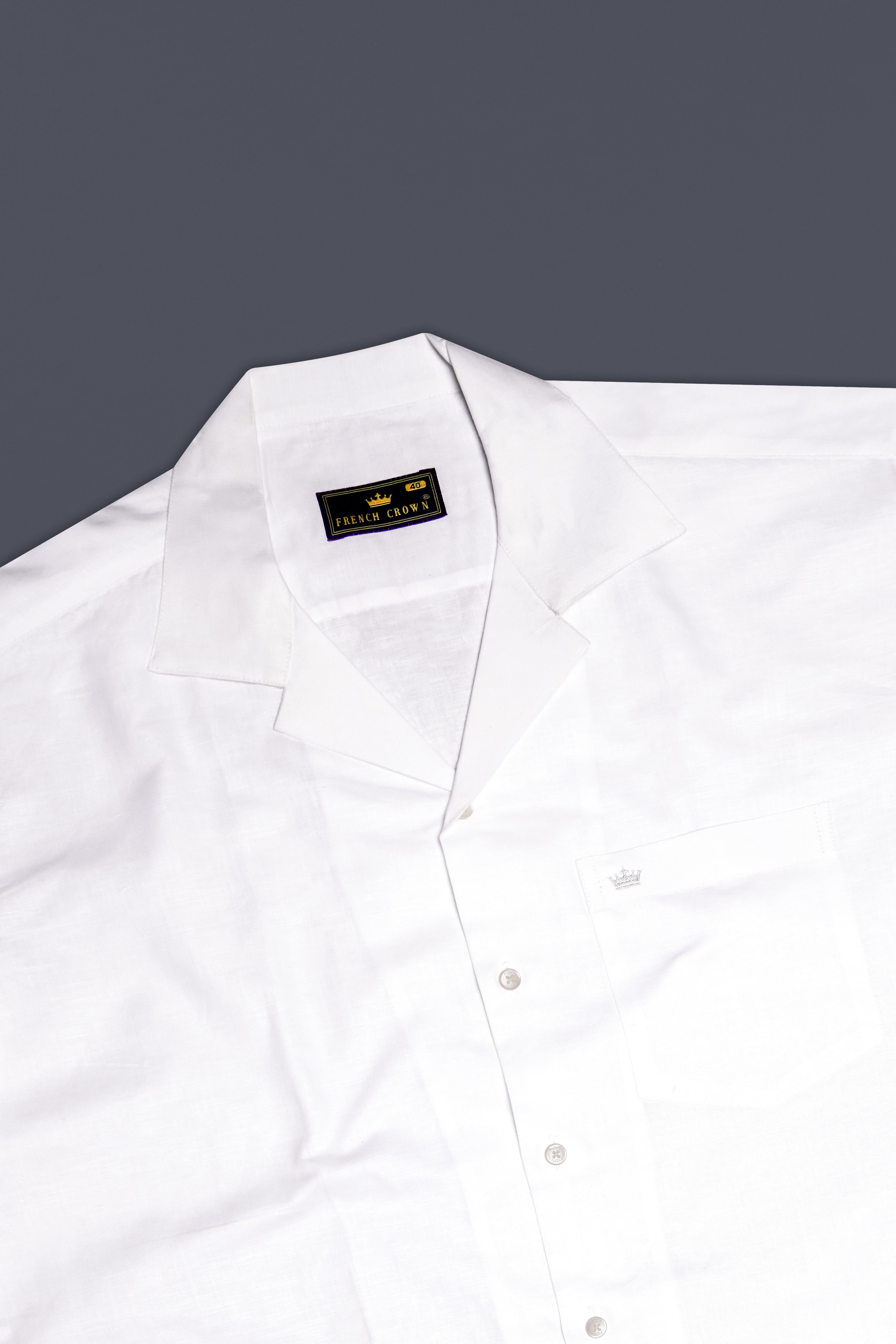 Bright White Cuban Collar Luxurious Linen Shirt