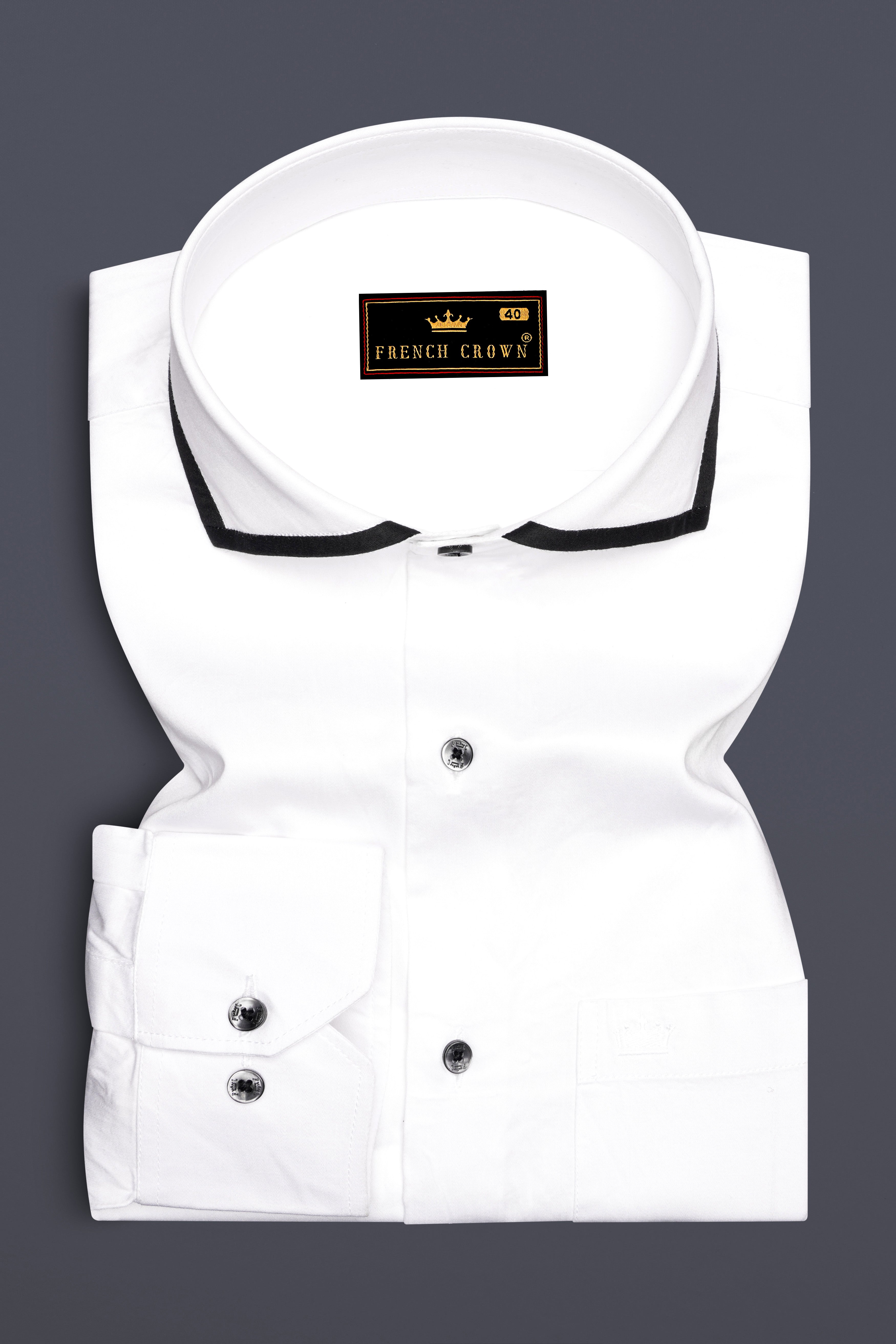 Bright White Subtle Sheen With Collar Detail Giza Cotton Shirt