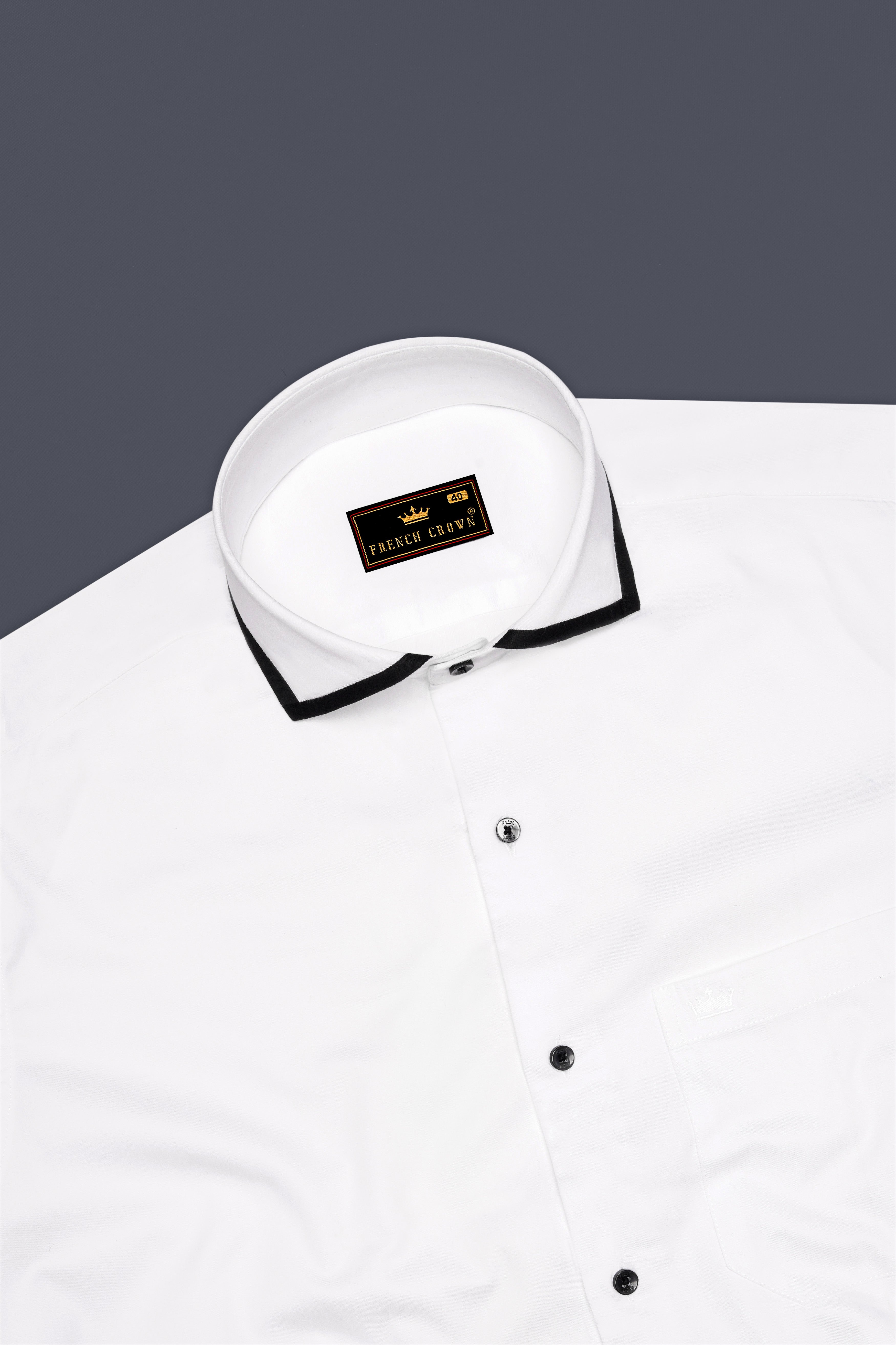 Bright White Subtle Sheen With Collar Detail Giza Cotton Shirt
