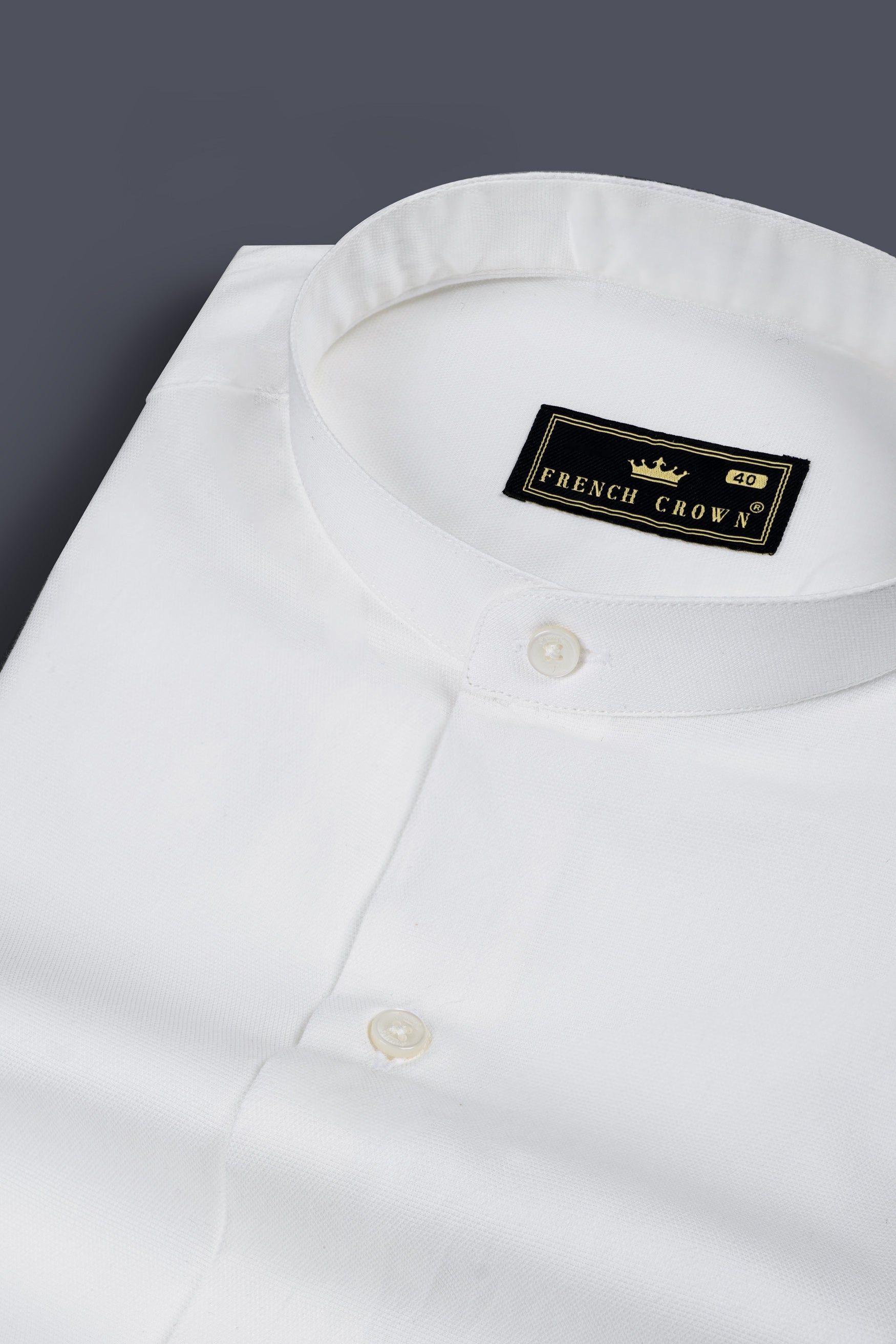 Bright White Dobby Textured Giza Cotton Mandarin Shirt