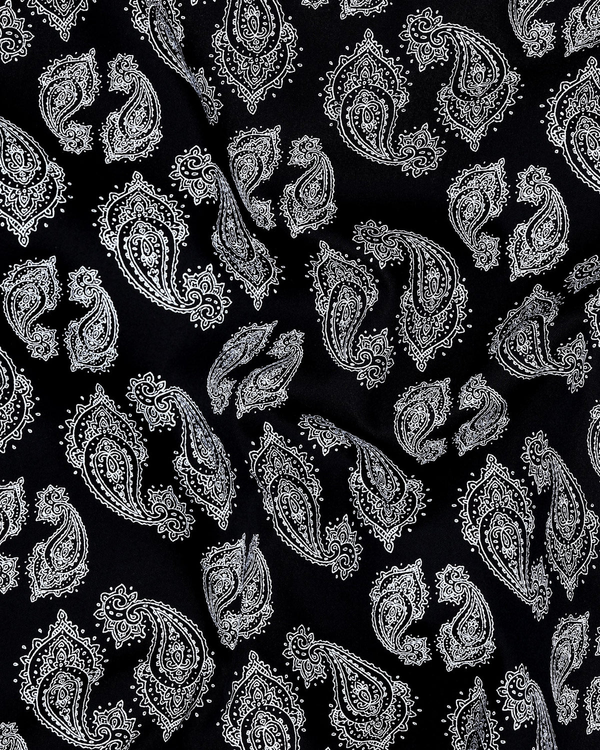 Jade Black with White Paisley Print Premium Satin Shirt