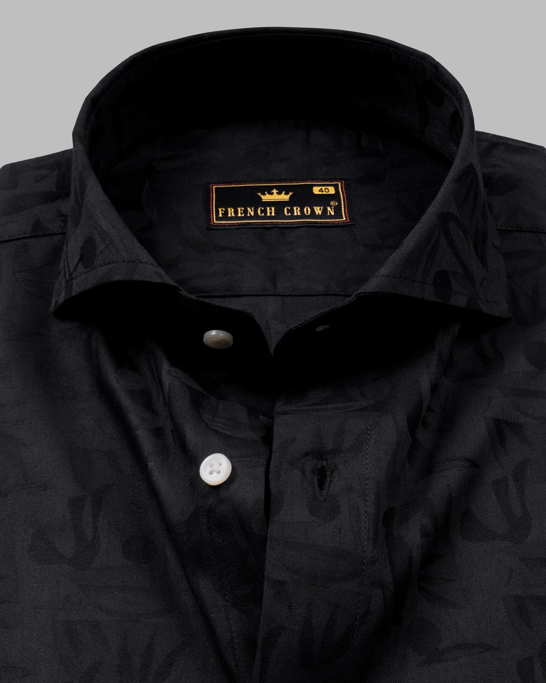 Jade Black Leaves Jacquard Textured Premium Giza Cotton Shirt