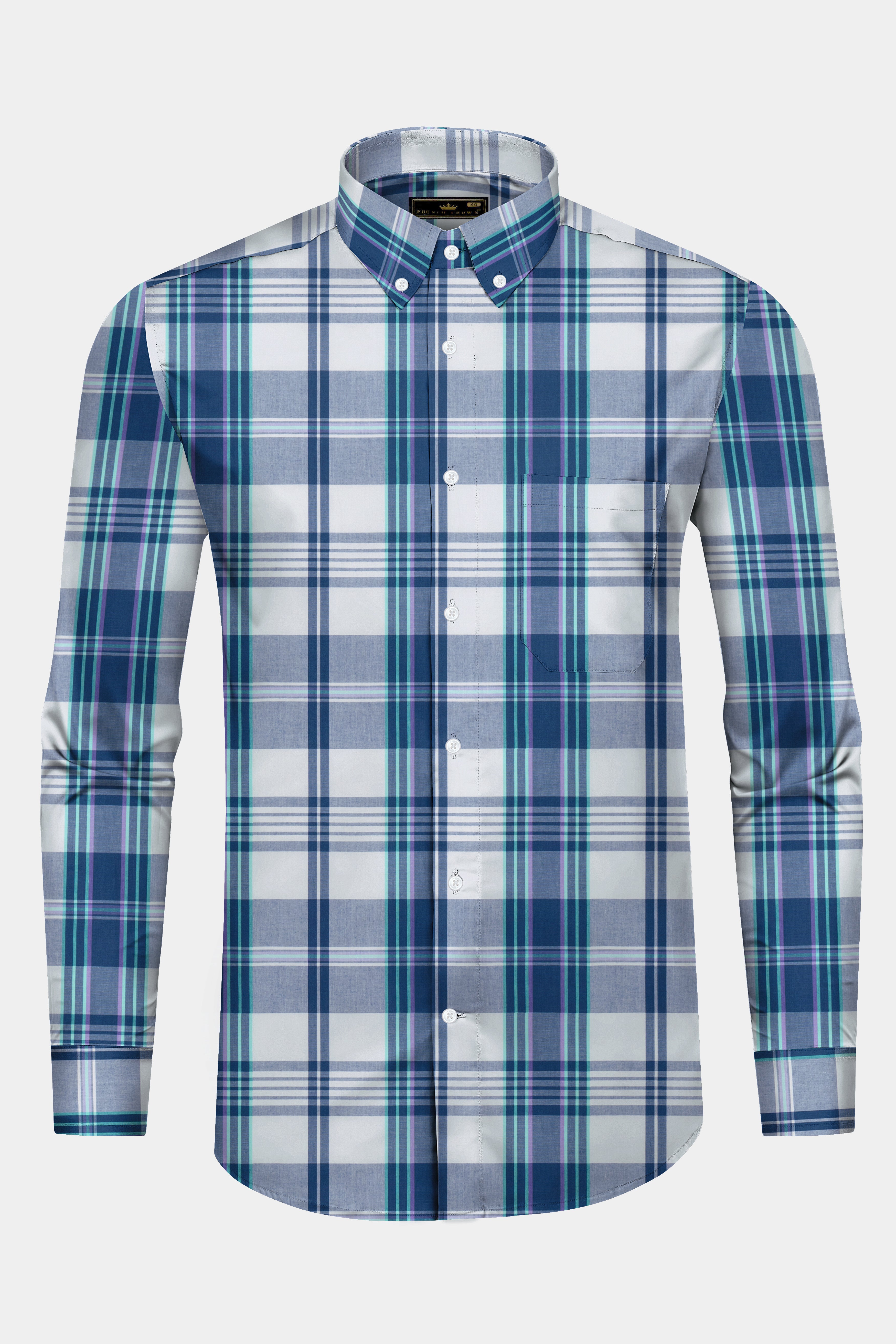 Gray with Blue tonal Plaid Premium Cotton Shirt