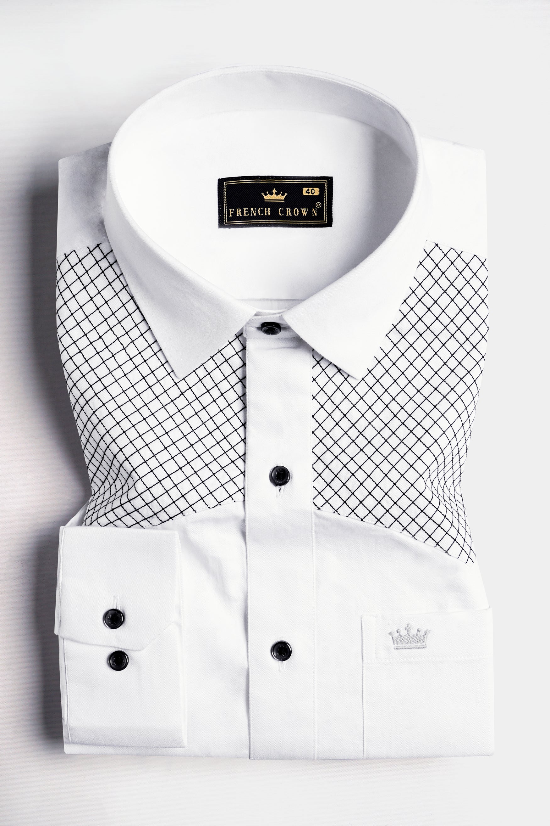 Bright white with Black Subtle Sheen thread art Premium Cotton Shirt