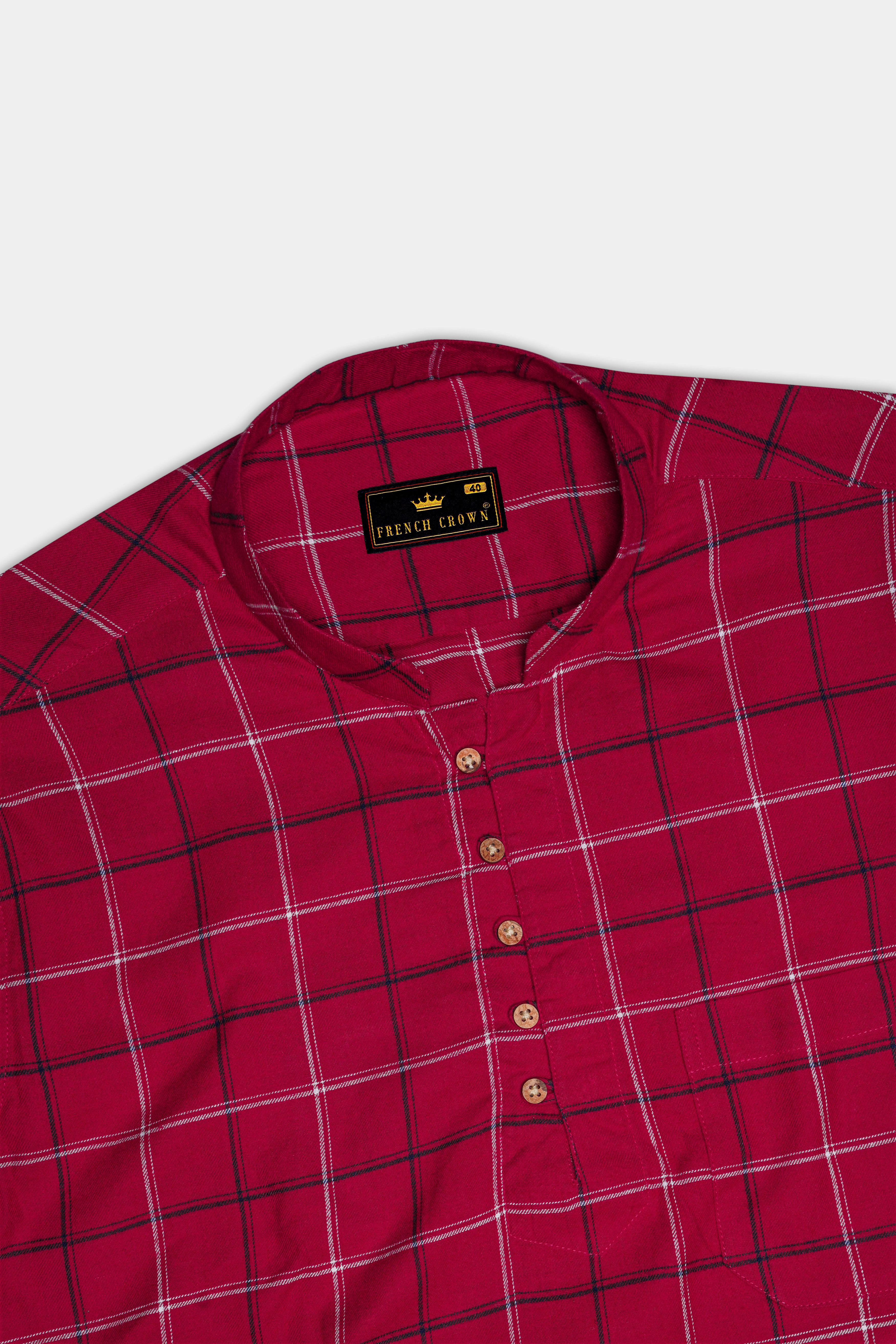 Stiletto Red Twill windowpane Premium Cotton Kurta Shirt