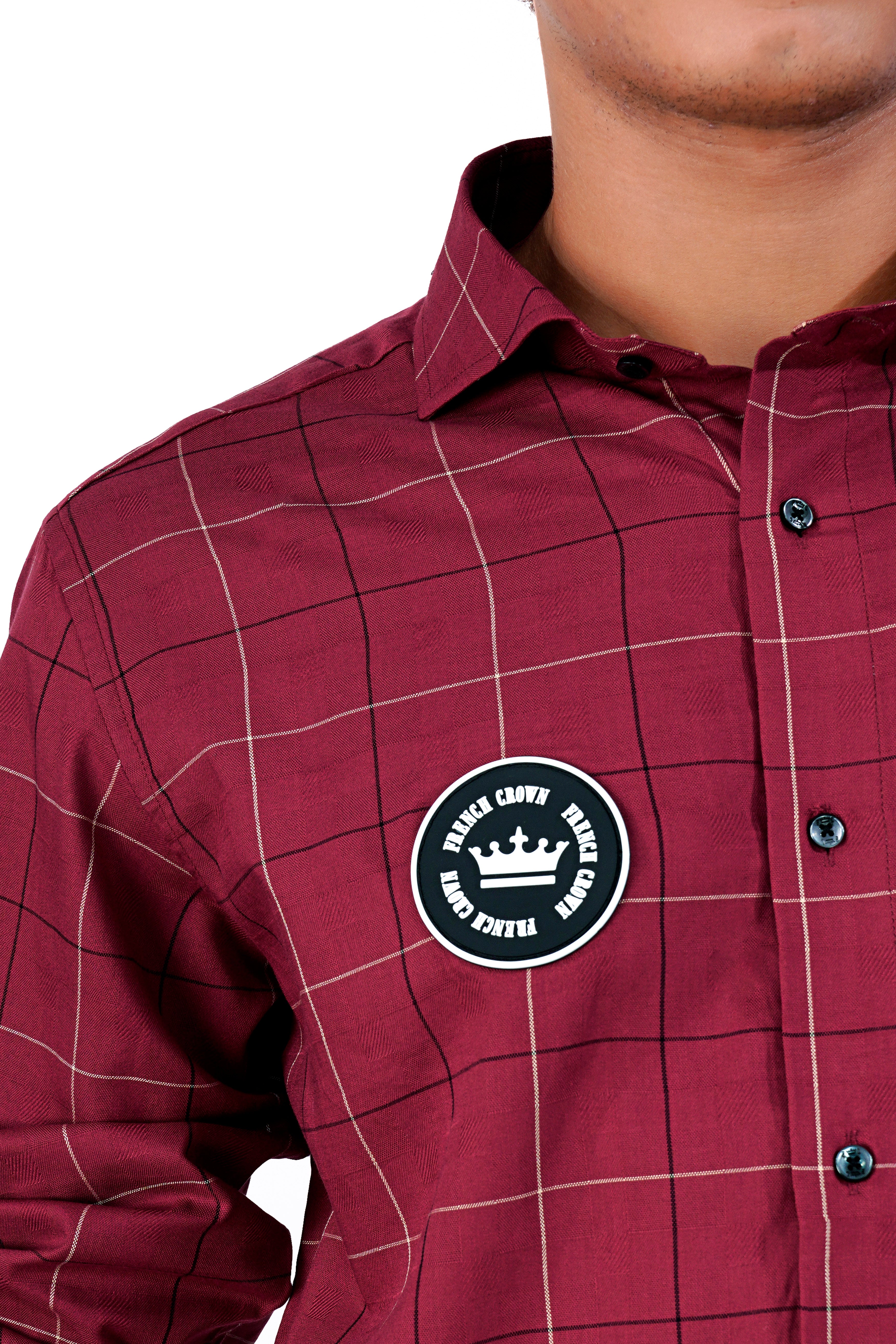 Claret Red Checkered Patchwork Twill Premium Cotton Designer Shirt 5663-CA-BLK-RP-38, 5663-CA-BLK-RP-H-38, 5663-CA-BLK-RP-39, 5663-CA-BLK-RP-H-39, 5663-CA-BLK-RP-40, 5663-CA-BLK-RP-H-40, 5663-CA-BLK-RP-42, 5663-CA-BLK-RP-H-42, 5663-CA-BLK-RP-44, 5663-CA-BLK-RP-H-44, 5663-CA-BLK-RP-46, 5663-CA-BLK-RP-H-46, 5663-CA-BLK-RP-48, 5663-CA-BLK-RP-H-48, 5663-CA-BLK-RP-50, 5663-CA-BLK-RP-H-50, 5663-CA-BLK-RP-52, 5663-CA-BLK-RP-H-52