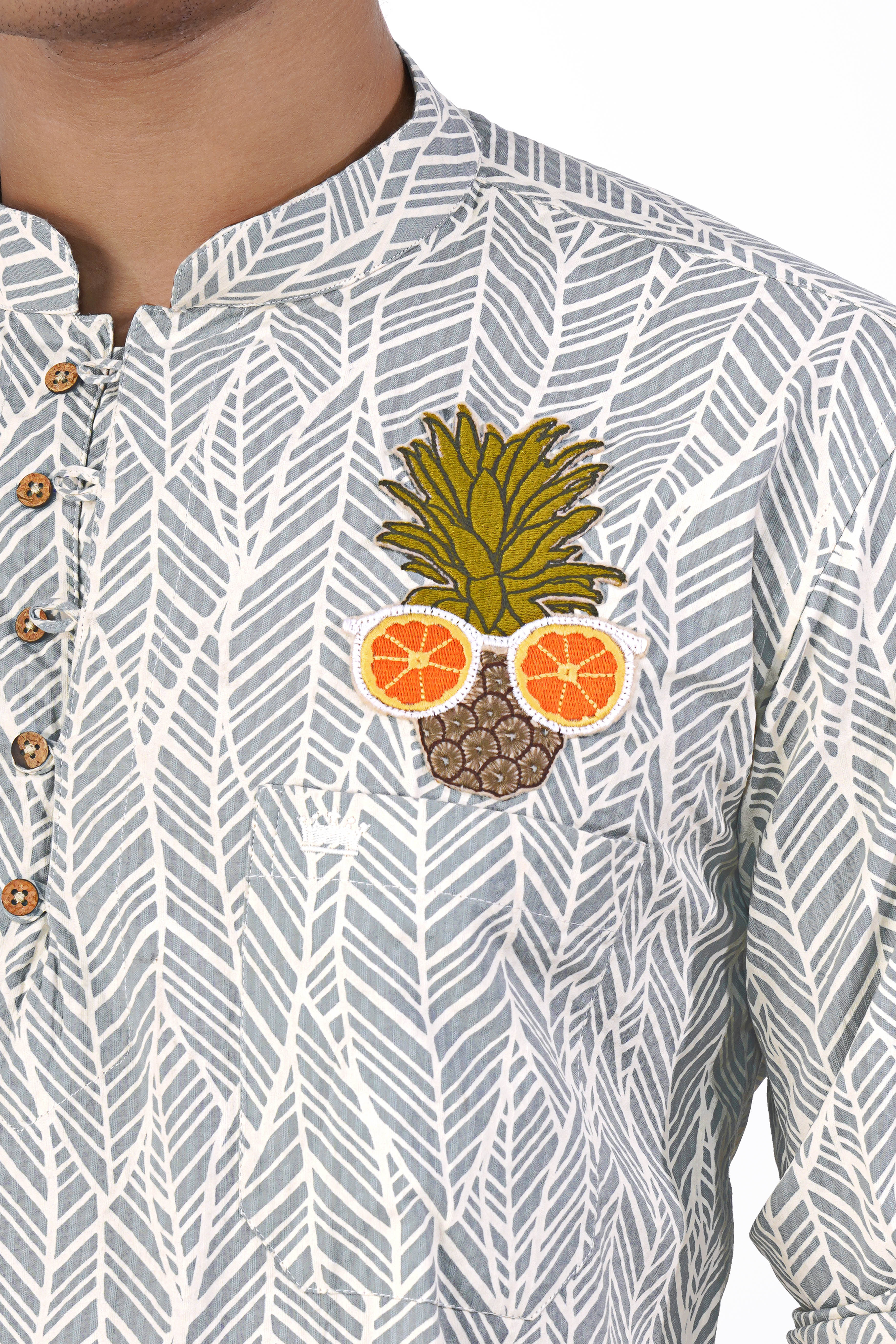 Chalice Gray with White Printed and Pineapple Embroidered Premium Cotton Designer Kurta Shirt 5684-KS-E204-38, 5684-KS-E204-H-38, 5684-KS-E204-39, 5684-KS-E204-H-39, 5684-KS-E204-40, 5684-KS-E204-H-40, 5684-KS-E204-42, 5684-KS-E204-H-42, 5684-KS-E204-44, 5684-KS-E204-H-44, 5684-KS-E204-46, 5684-KS-E204-H-46, 5684-KS-E204-48, 5684-KS-E204-H-48, 5684-KS-E204-50, 5684-KS-E204-H-50, 5684-KS-E204-52, 5684-KS-E204-H-52