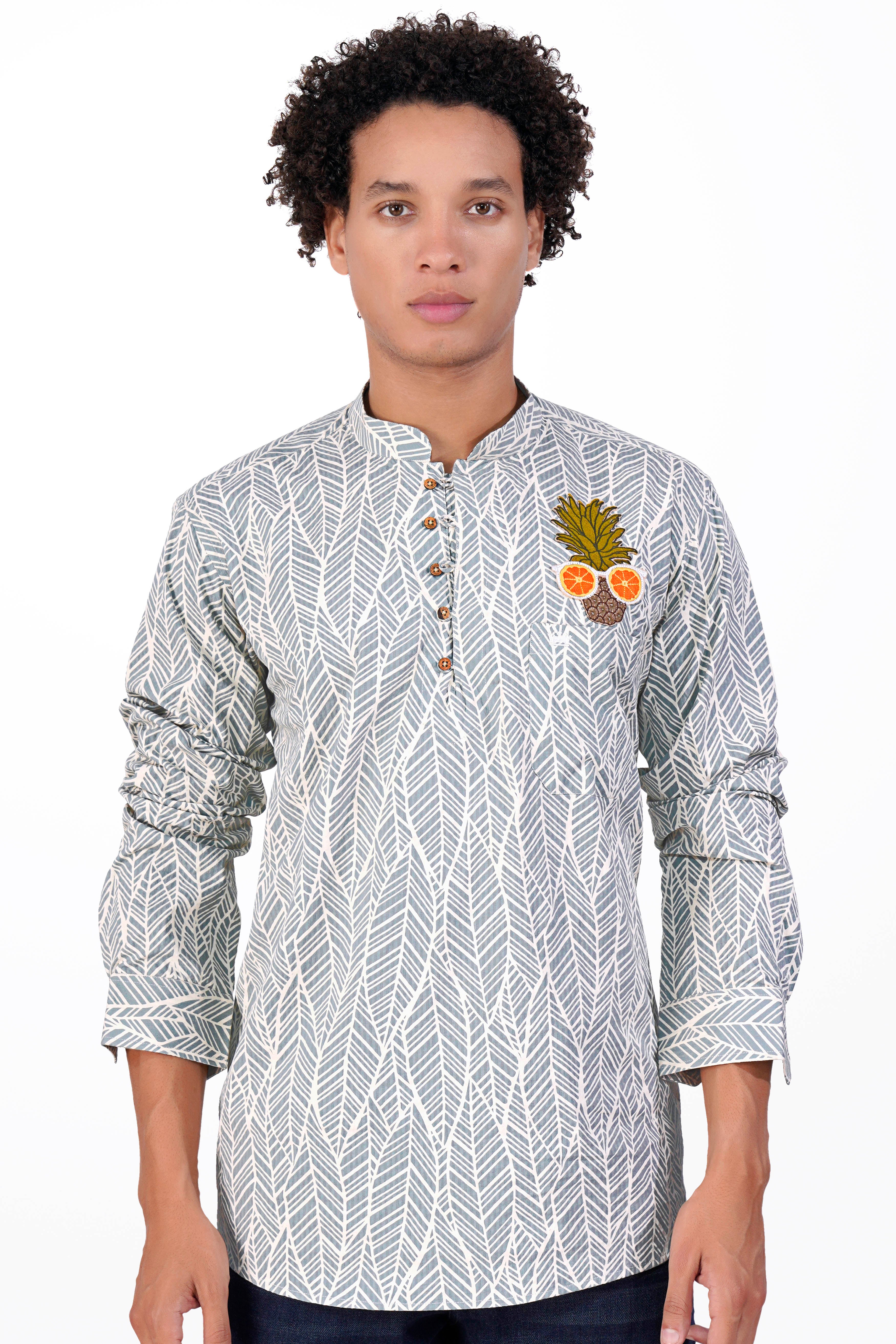 Chalice Gray with White Printed and Pineapple Embroidered Premium Cotton Designer Kurta Shirt 5684-KS-E204-38, 5684-KS-E204-H-38, 5684-KS-E204-39, 5684-KS-E204-H-39, 5684-KS-E204-40, 5684-KS-E204-H-40, 5684-KS-E204-42, 5684-KS-E204-H-42, 5684-KS-E204-44, 5684-KS-E204-H-44, 5684-KS-E204-46, 5684-KS-E204-H-46, 5684-KS-E204-48, 5684-KS-E204-H-48, 5684-KS-E204-50, 5684-KS-E204-H-50, 5684-KS-E204-52, 5684-KS-E204-H-52