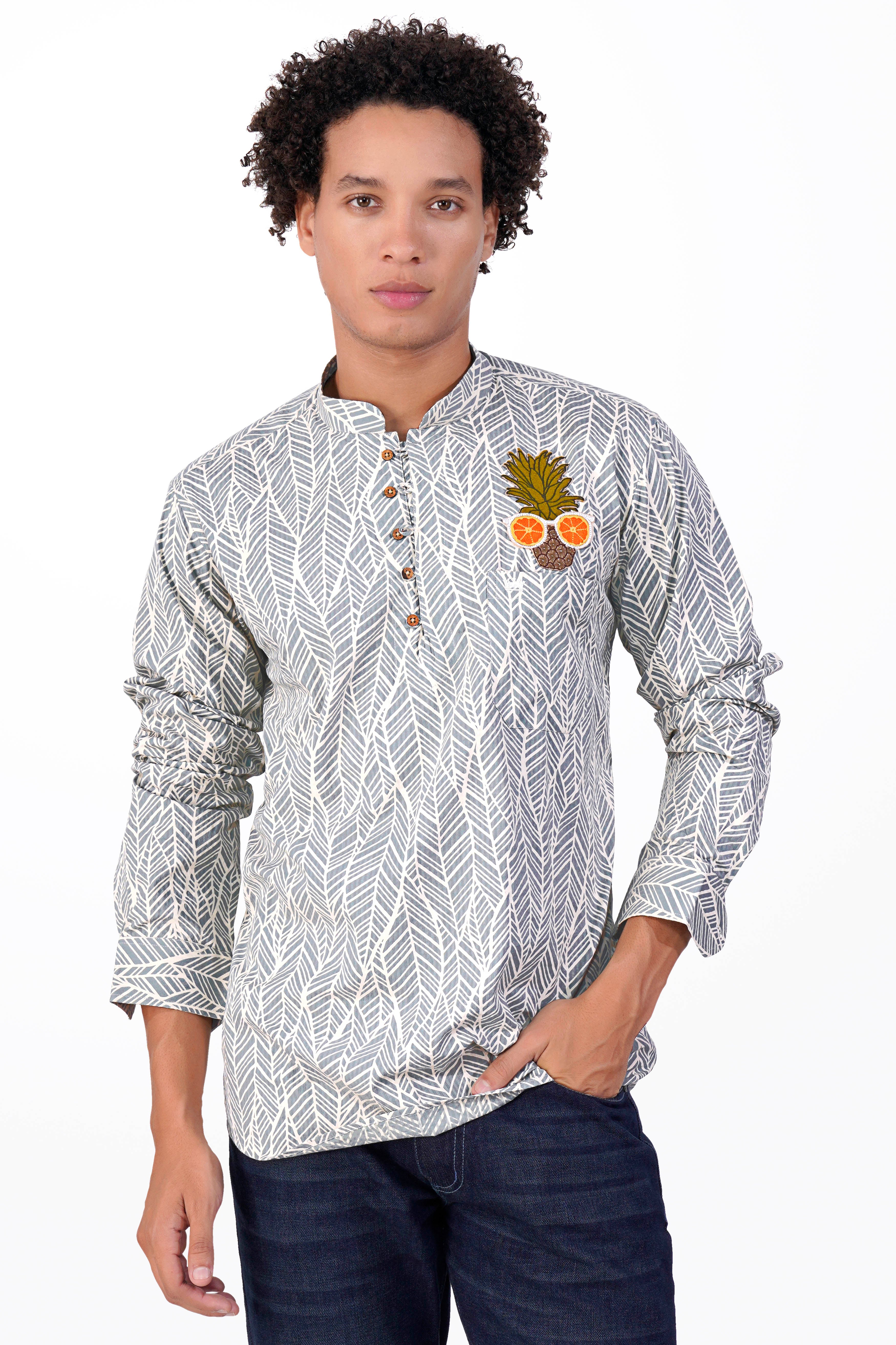 Chalice Gray with White Printed and Pineapple Embroidered Premium Cotton Designer Kurta Shirt 5684-KS-E204-38, 5684-KS-E204-H-38, 5684-KS-E204-39, 5684-KS-E204-H-39, 5684-KS-E204-40, 5684-KS-E204-H-40, 5684-KS-E204-42, 5684-KS-E204-H-42, 5684-KS-E204-44, 5684-KS-E204-H-44, 5684-KS-E204-46, 5684-KS-E204-H-46, 5684-KS-E204-48, 5684-KS-E204-H-48, 5684-KS-E204-50, 5684-KS-E204-H-50, 5684-KS-E204-52, 5684-KS-E204-H-52