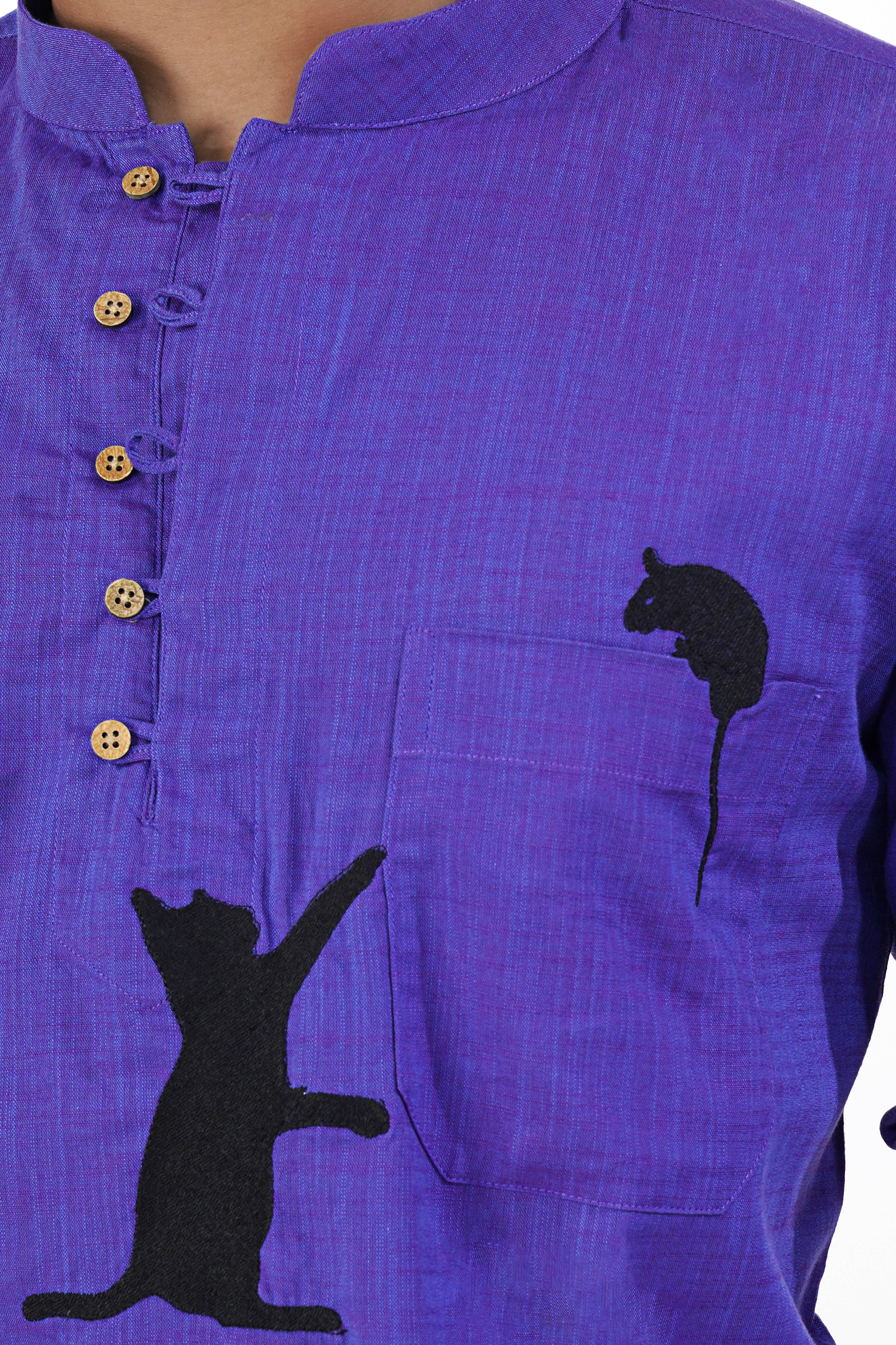 Iris Blue and Eminence Purple Cat and Mouse Hand Painted Luxurious Linen Designer Kurta Shirt 5687-KS-E212-38, 5687-KS-E212-H-38, 5687-KS-E212-39, 5687-KS-E212-H-39, 5687-KS-E212-40, 5687-KS-E212-H-40, 5687-KS-E212-42, 5687-KS-E212-H-42, 5687-KS-E212-44, 5687-KS-E212-H-44, 5687-KS-E212-46, 5687-KS-E212-H-46, 5687-KS-E212-48, 5687-KS-E212-H-48, 5687-KS-E212-50, 5687-KS-E212-H-50, 5687-KS-E212-52, 5687-KS-E212-H-52