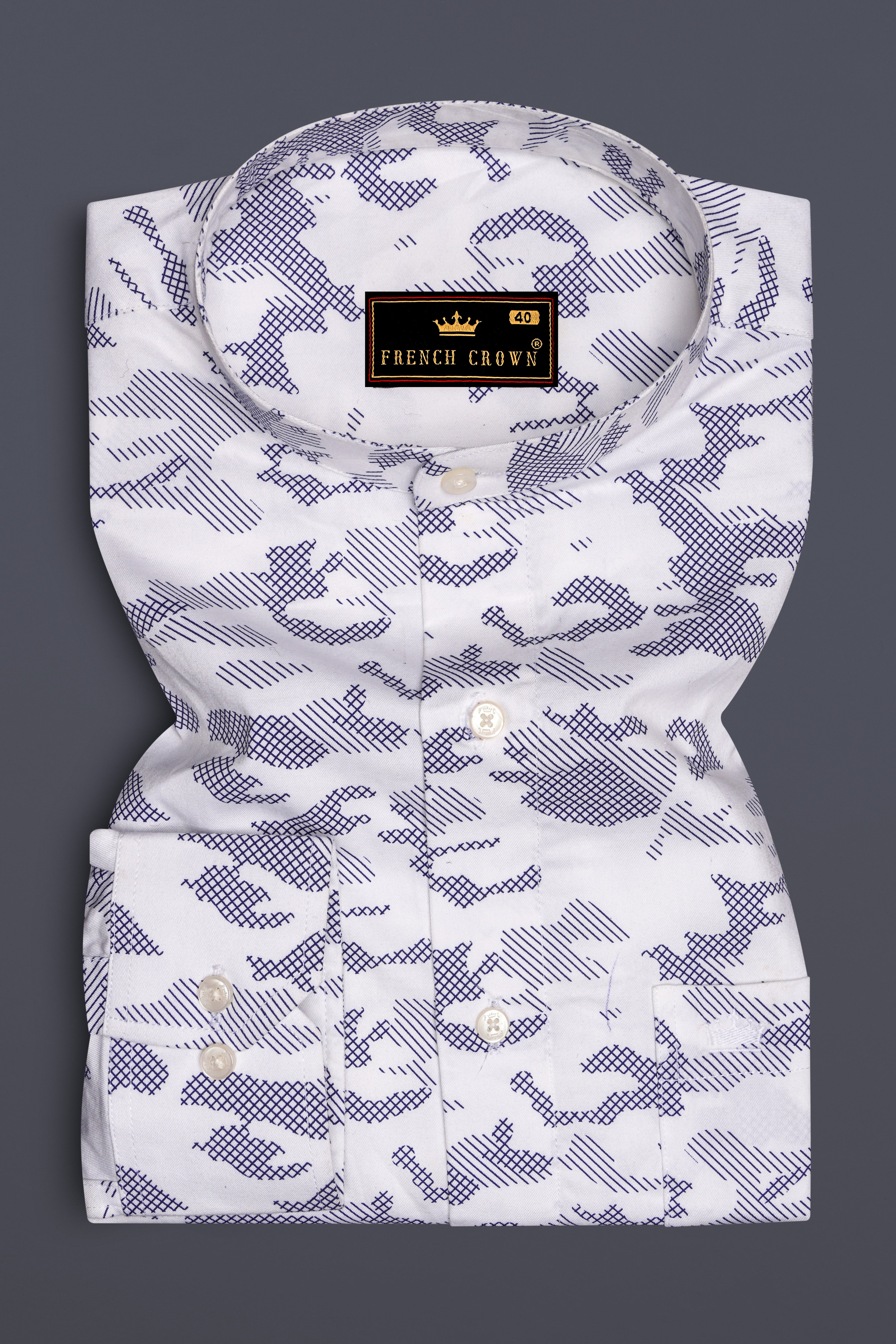 Bright White Camo Printed Premium Satin Shirt