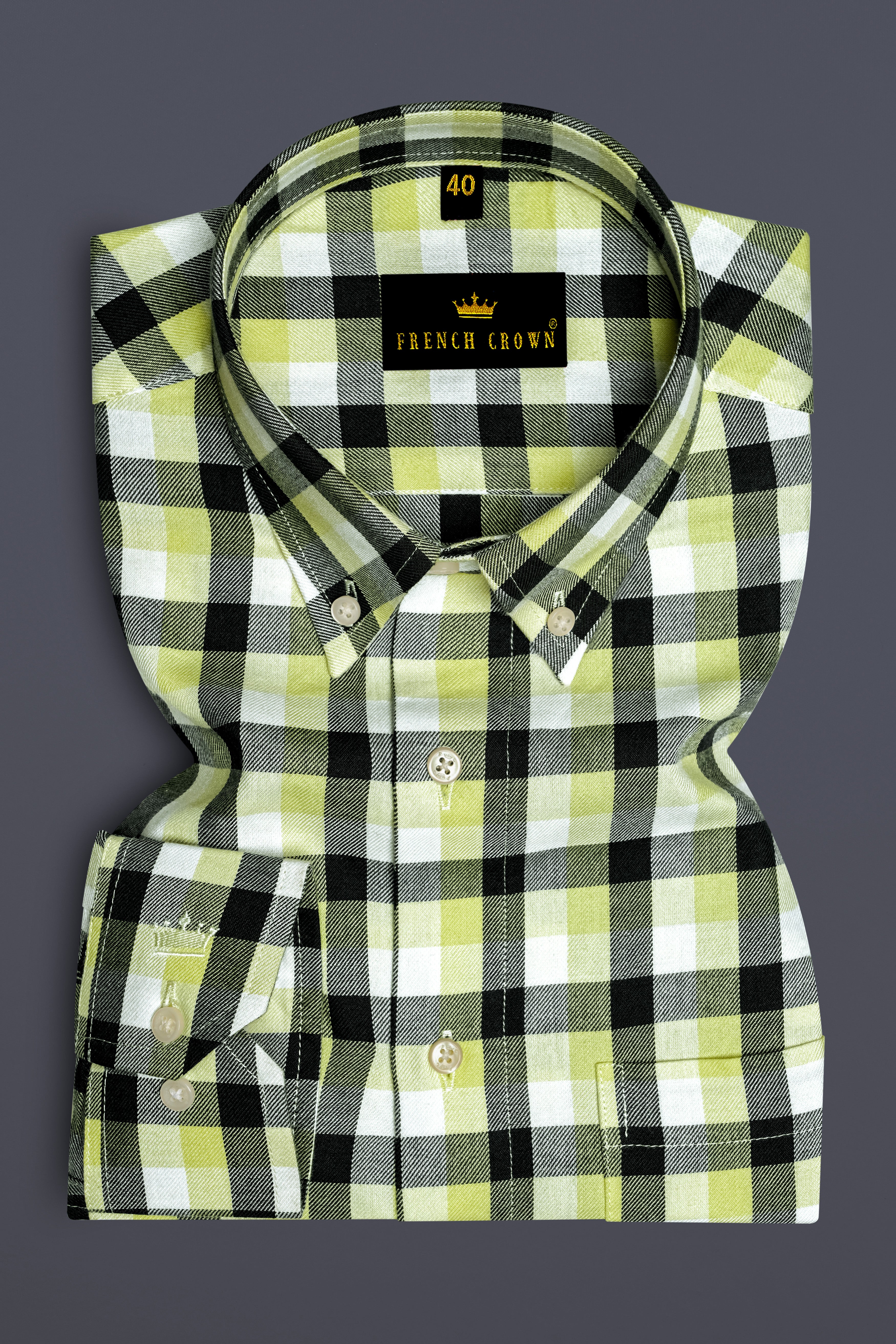 Jade Black with Pale Goldenrod Twill Plaid Premium Cotton Shirt