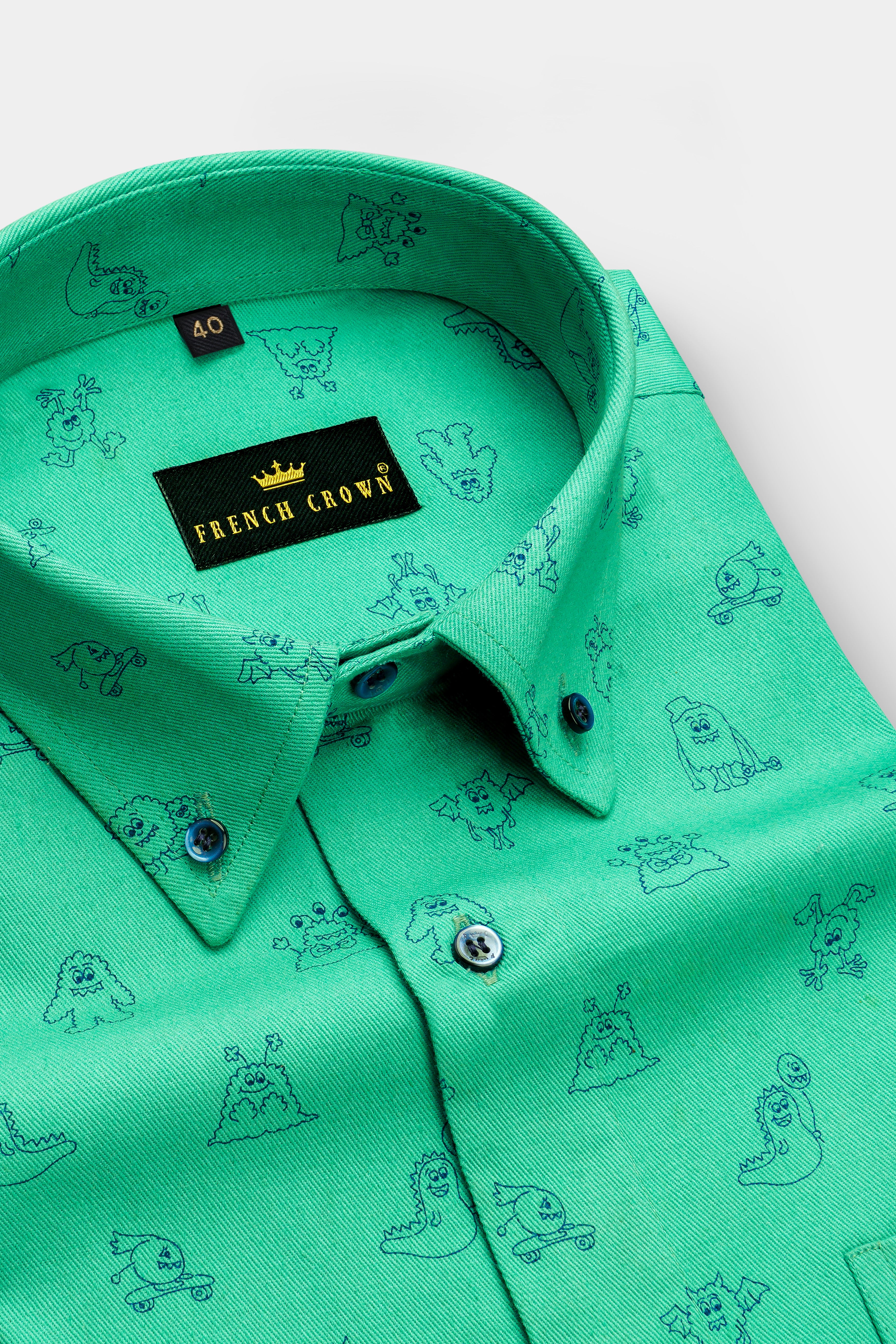 Downy Green Twill Printed Heavyweight Premium Cotton Shirt
