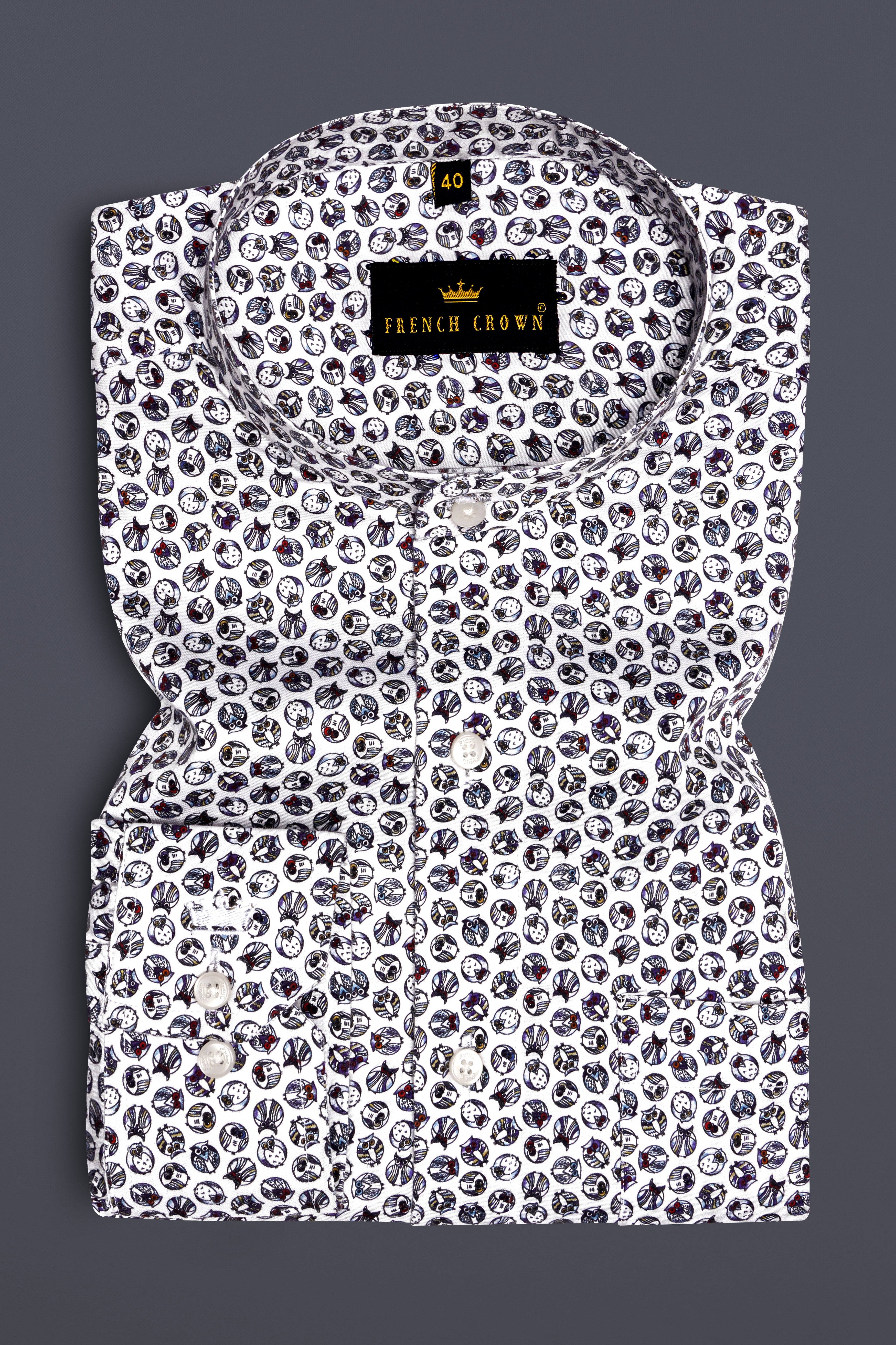 Bright White Owl Printed Super Soft Premium Cotton Shirt