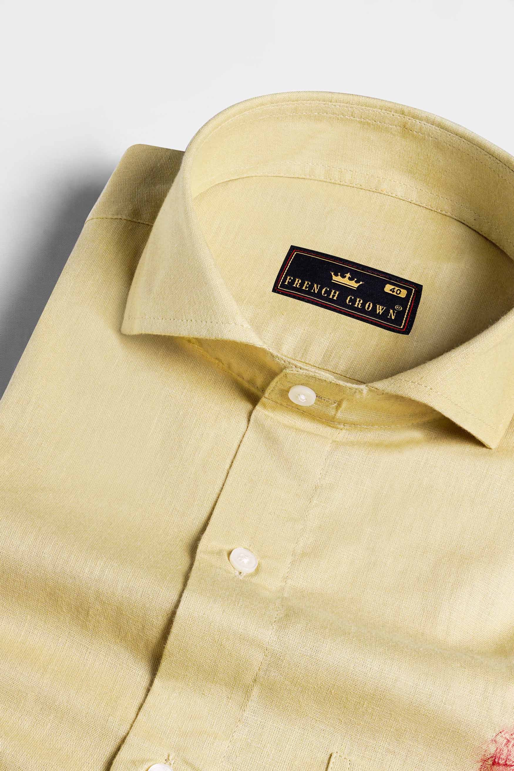 Chalky Brown with Scarlet Red Arrow Hand Painted Luxurious Linen Designer Shirt 5789-CA-ART01-38, 5789-CA-ART01-H-38, 5789-CA-ART01-39, 5789-CA-ART01-H-39, 5789-CA-ART01-40, 5789-CA-ART01-H-40, 5789-CA-ART01-42, 5789-CA-ART01-H-42, 5789-CA-ART01-44, 5789-CA-ART01-H-44, 5789-CA-ART01-46, 5789-CA-ART01-H-46, 5789-CA-ART01-48, 5789-CA-ART01-H-48, 5789-CA-ART01-50, 5789-CA-ART01-H-50, 5789-CA-ART01-52, 5789-CA-ART01-H-52