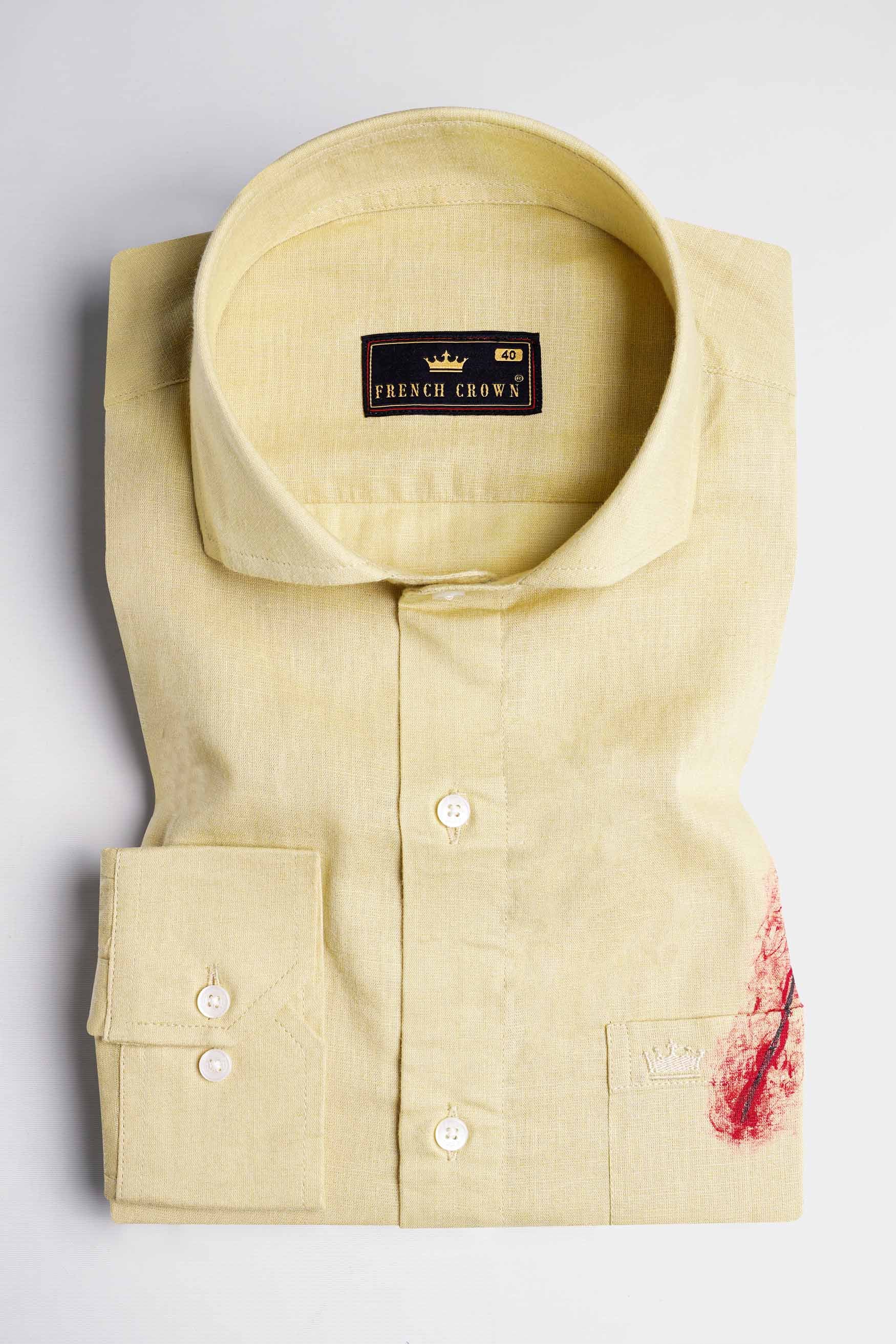 Chalky Brown with Scarlet Red Arrow Hand Painted Luxurious Linen Designer Shirt 5789-CA-ART01-38, 5789-CA-ART01-H-38, 5789-CA-ART01-39, 5789-CA-ART01-H-39, 5789-CA-ART01-40, 5789-CA-ART01-H-40, 5789-CA-ART01-42, 5789-CA-ART01-H-42, 5789-CA-ART01-44, 5789-CA-ART01-H-44, 5789-CA-ART01-46, 5789-CA-ART01-H-46, 5789-CA-ART01-48, 5789-CA-ART01-H-48, 5789-CA-ART01-50, 5789-CA-ART01-H-50, 5789-CA-ART01-52, 5789-CA-ART01-H-52