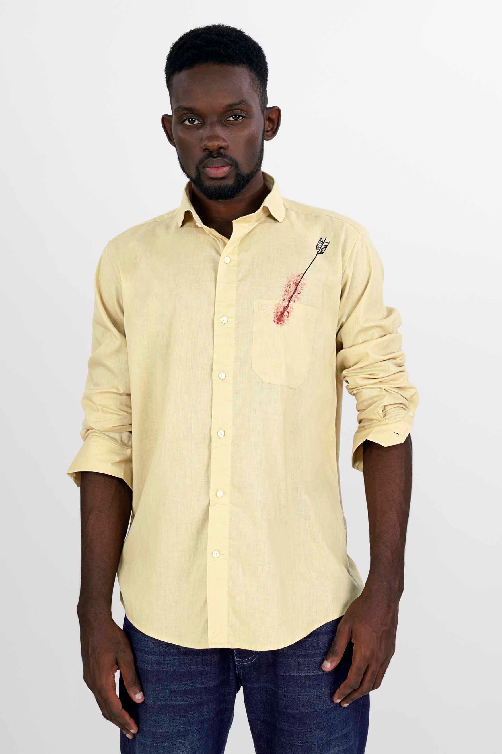 Chalky Brown with Scarlet Red Arrow Hand Painted Luxurious Linen Designer Shirt 5789-CA-ART01-38, 5789-CA-ART01-H-38, 5789-CA-ART01-39, 5789-CA-ART01-H-39, 5789-CA-ART01-40, 5789-CA-ART01-H-40, 5789-CA-ART01-42, 5789-CA-ART01-H-42, 5789-CA-ART01-44, 5789-CA-ART01-H-44, 5789-CA-ART01-46, 5789-CA-ART01-H-46, 5789-CA-ART01-48, 5789-CA-ART01-H-48, 5789-CA-ART01-50, 5789-CA-ART01-H-50, 5789-CA-ART01-52, 5789-CA-ART01-H-52