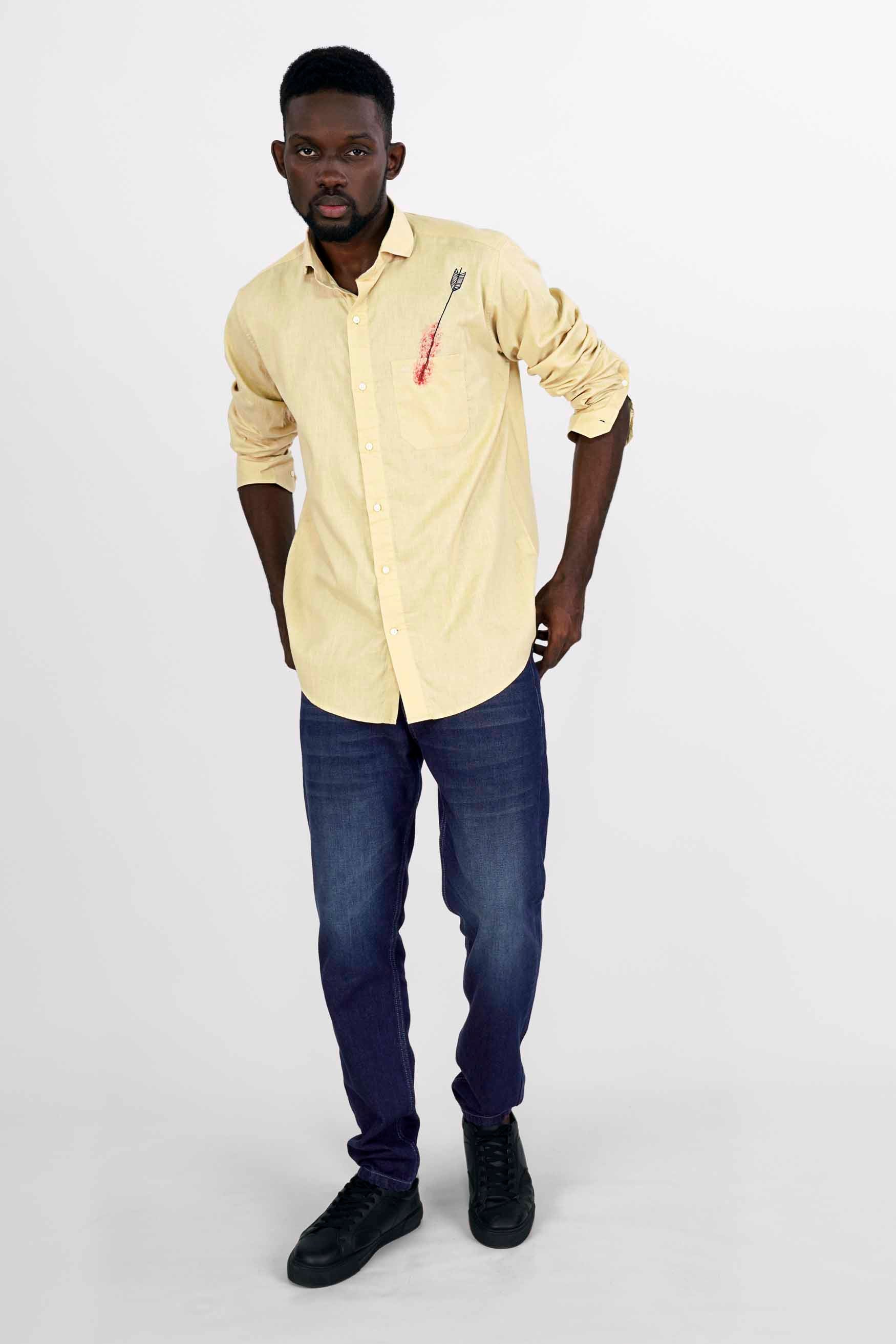 Chalky Brown with Scarlet Red Arrow Hand Painted Luxurious Linen Designer Shirt 5789-CA-ART01-38, 5789-CA-ART01-H-38, 5789-CA-ART01-39, 5789-CA-ART01-H-39, 5789-CA-ART01-40, 5789-CA-ART01-H-40, 5789-CA-ART01-42, 5789-CA-ART01-H-42, 5789-CA-ART01-44, 5789-CA-ART01-H-44, 5789-CA-ART01-46, 5789-CA-ART01-H-46, 5789-CA-ART01-48, 5789-CA-ART01-H-48, 5789-CA-ART01-50, 5789-CA-ART01-H-50, 5789-CA-ART01-52, 5789-CA-ART01-H-52