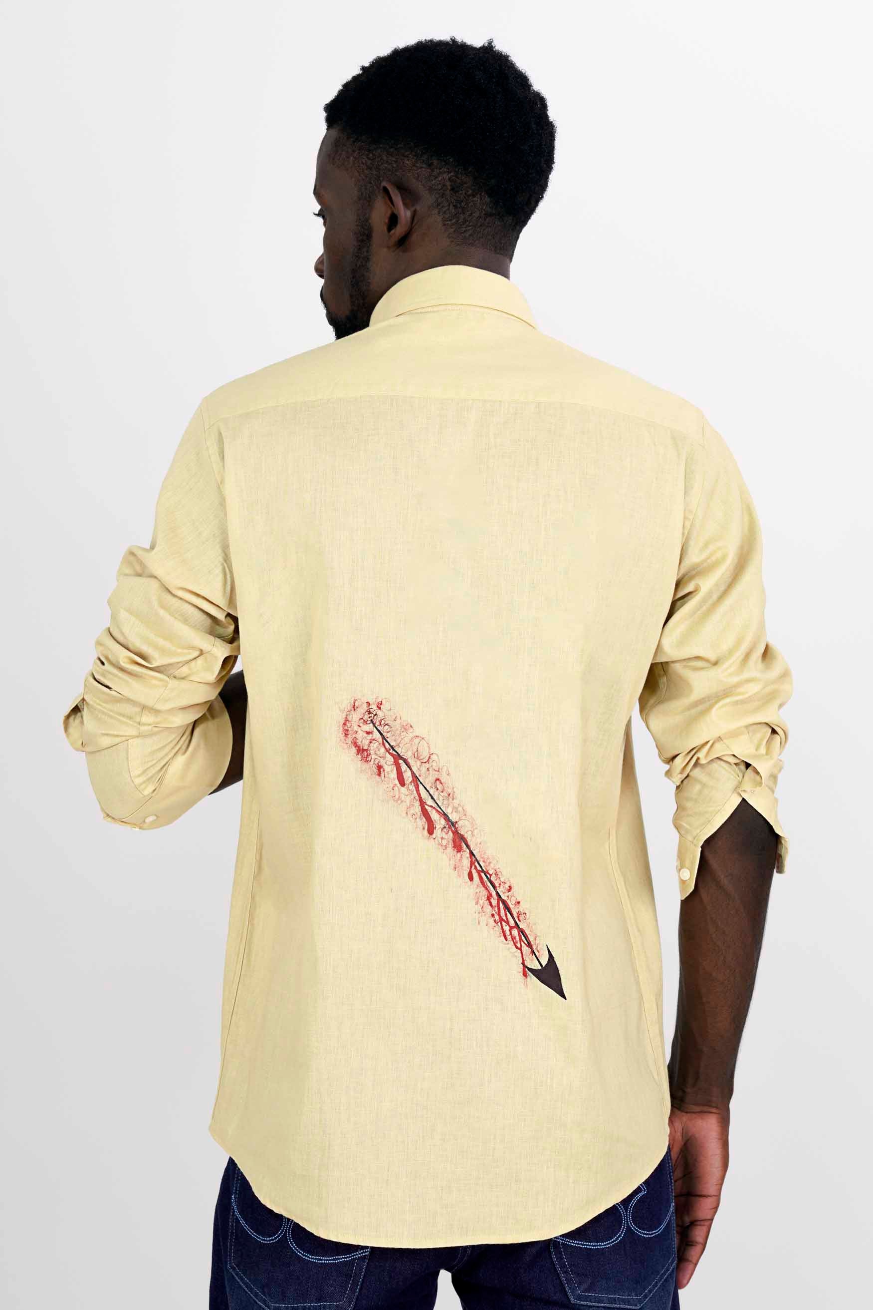 Chalky Brown with Scarlet Red Arrow Hand Painted Luxurious Linen Designer Shirt 5789-CA-ART01-38, 5789-CA-ART01-H-38, 5789-CA-ART01-39, 5789-CA-ART01-H-39, 5789-CA-ART01-40, 5789-CA-ART01-H-40, 5789-CA-ART01-42, 5789-CA-ART01-H-42, 5789-CA-ART01-44, 5789-CA-ART01-H-44, 5789-CA-ART01-46, 5789-CA-ART01-H-46, 5789-CA-ART01-48, 5789-CA-ART01-H-48, 5789-CA-ART01-50, 5789-CA-ART01-H-50, 5789-CA-ART01-52, 5789-CA-ART01-H-52