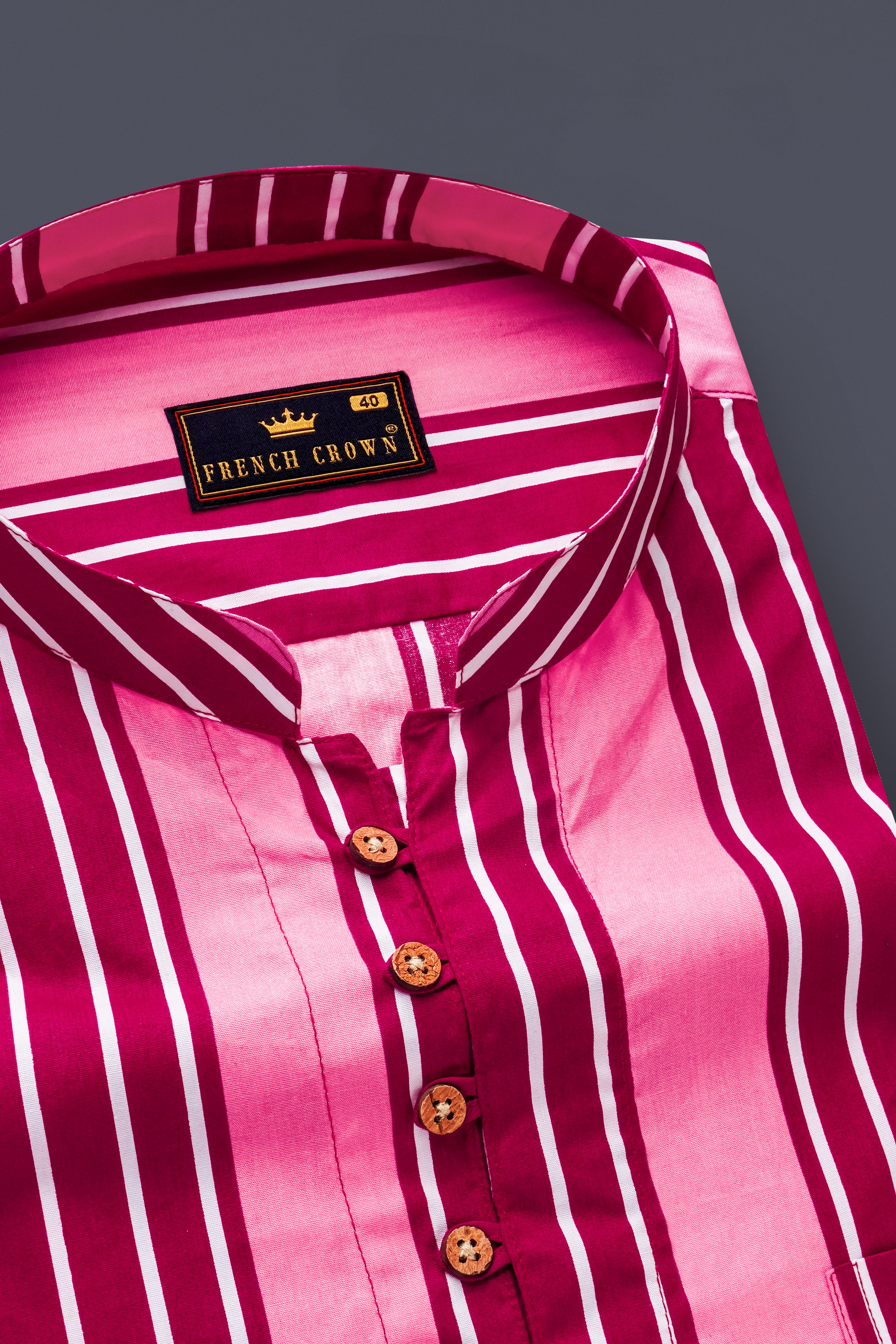 Tickle Me Pink and Razzberry Jam Striped Premium Cotton Kurta Shirt