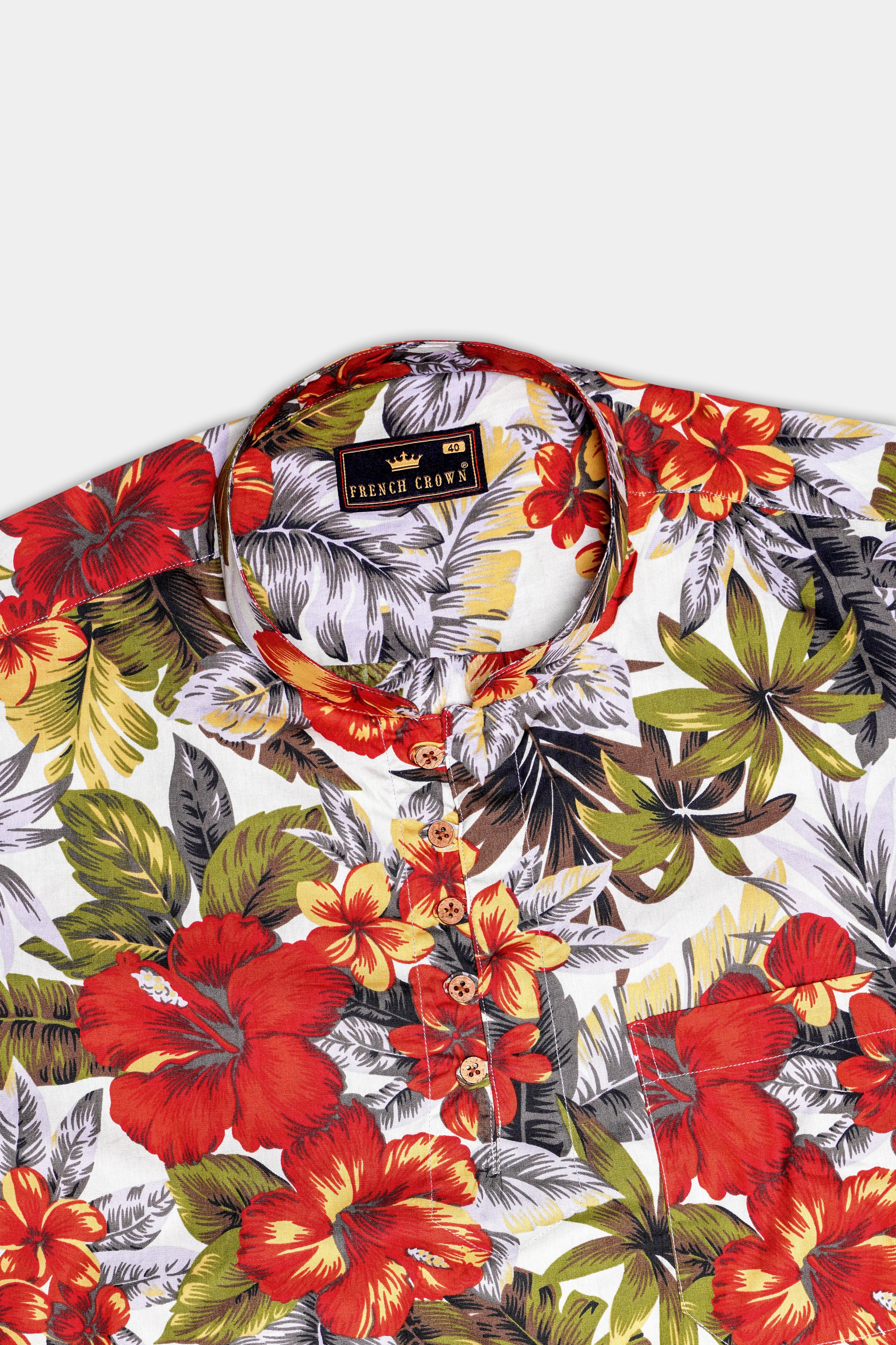 Solitude Blue Colorful Floral Print Premium Cotton Kurta Shirt