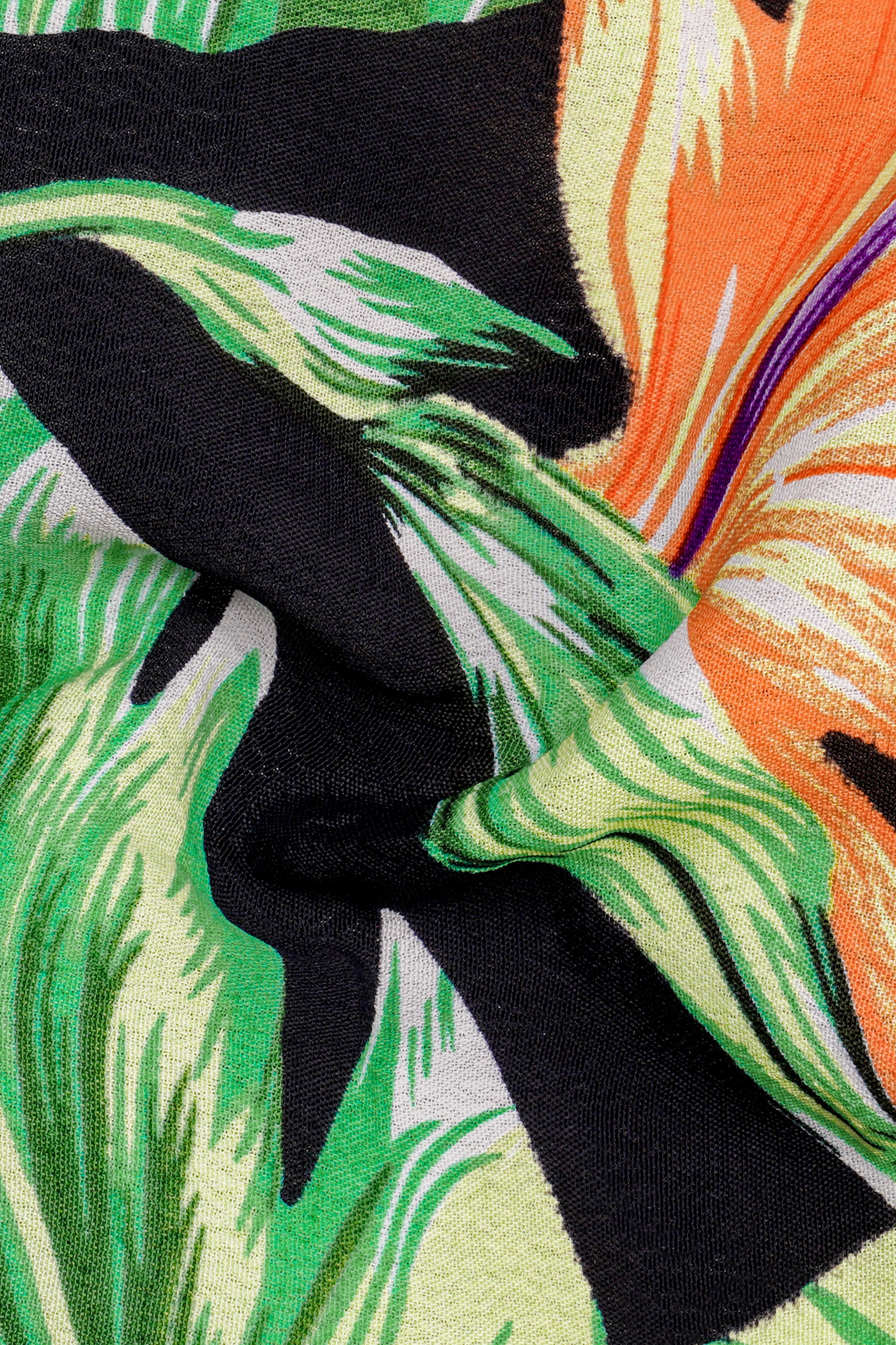 Jade Black Leaves Printed Premium Tencel Kurta Shirt