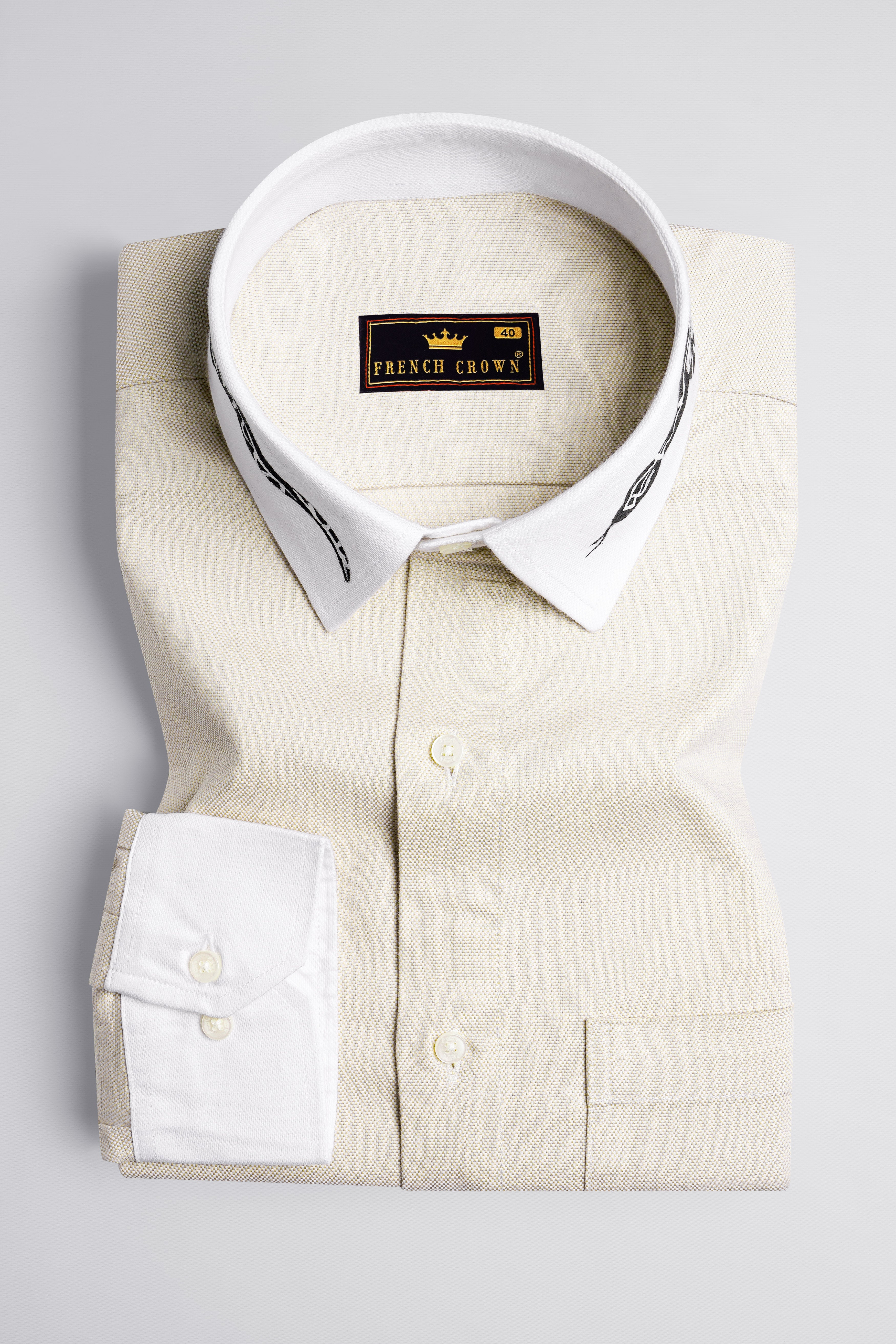 Timberwolf Brown Hand Painted Dobby Premium Giza Cotton Designer Shirt