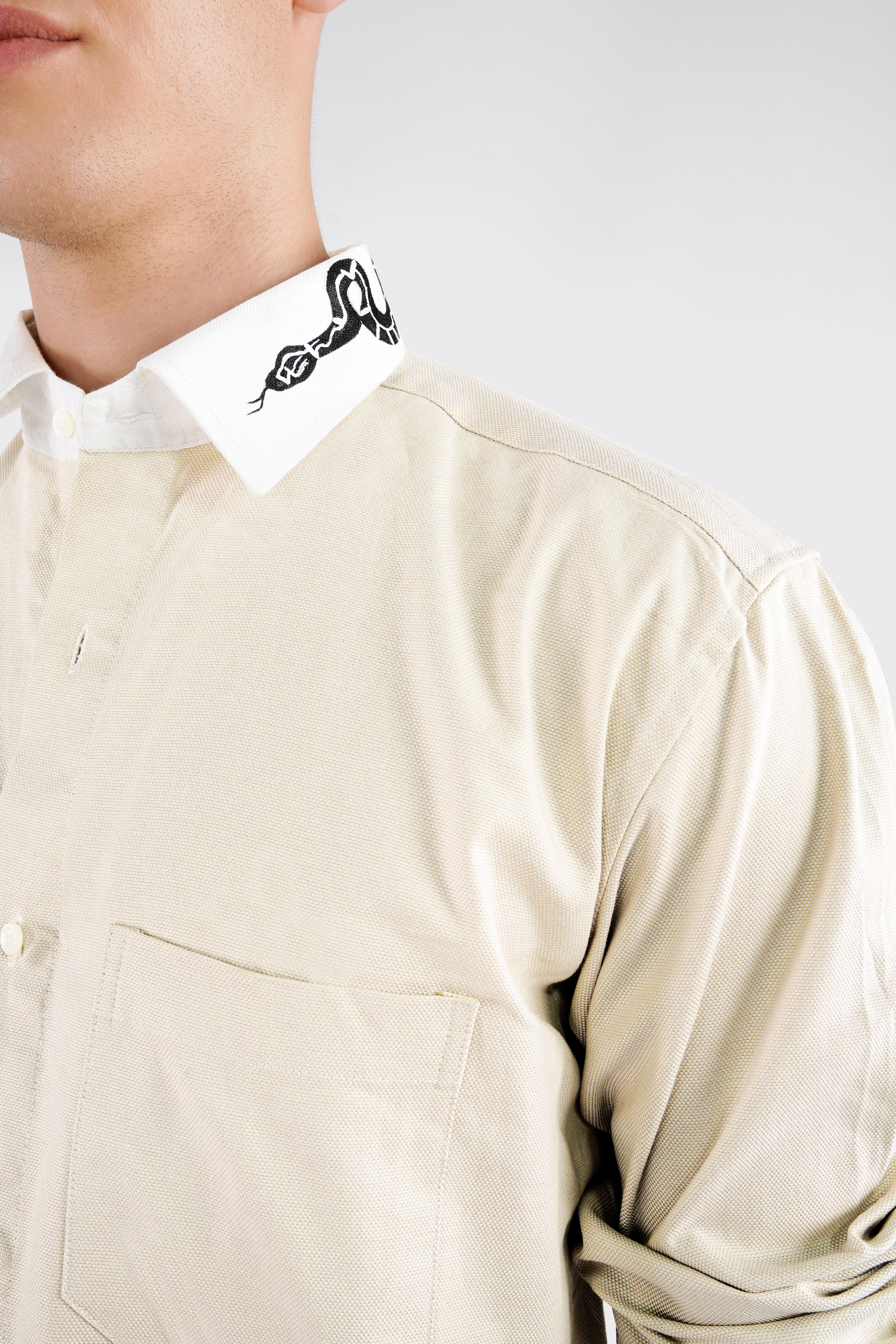 Timberwolf Brown Hand Painted Dobby Premium Giza Cotton Designer Shirt