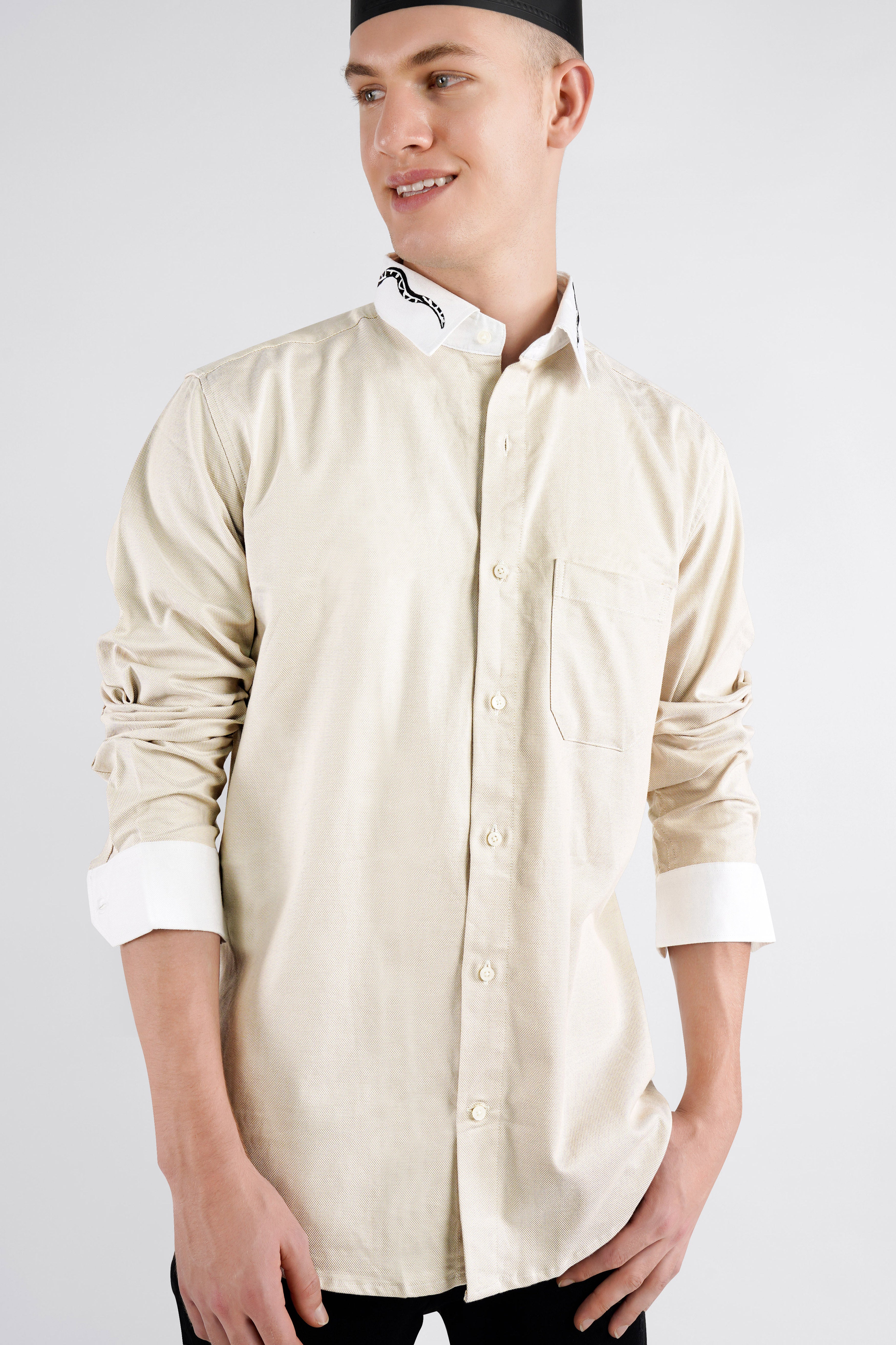 Timberwolf Brown Hand Painted Dobby Premium Giza Cotton Designer Shirt