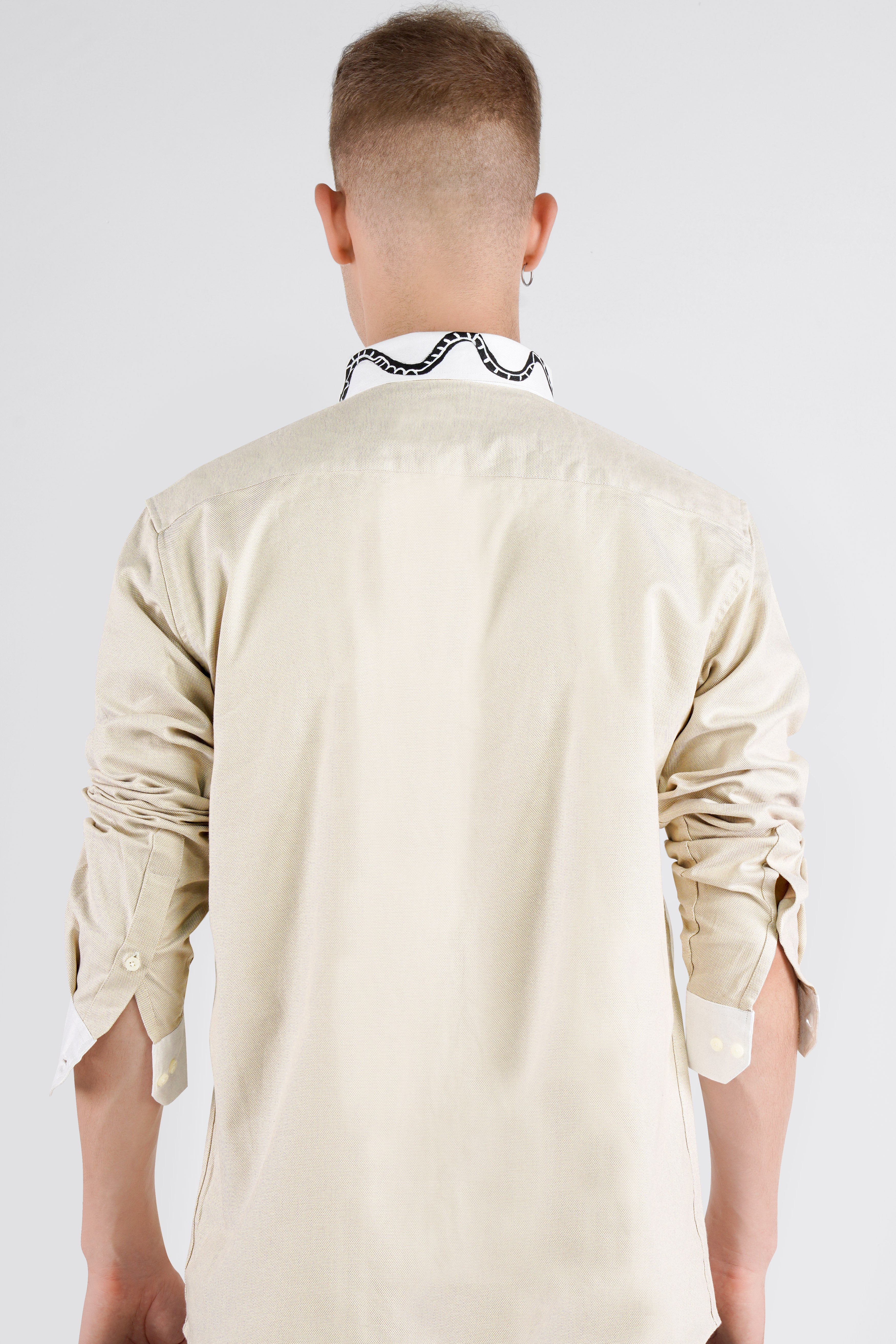 Timberwolf Brown Hand Painted Dobby Premium Giza Cotton Designer Shirt