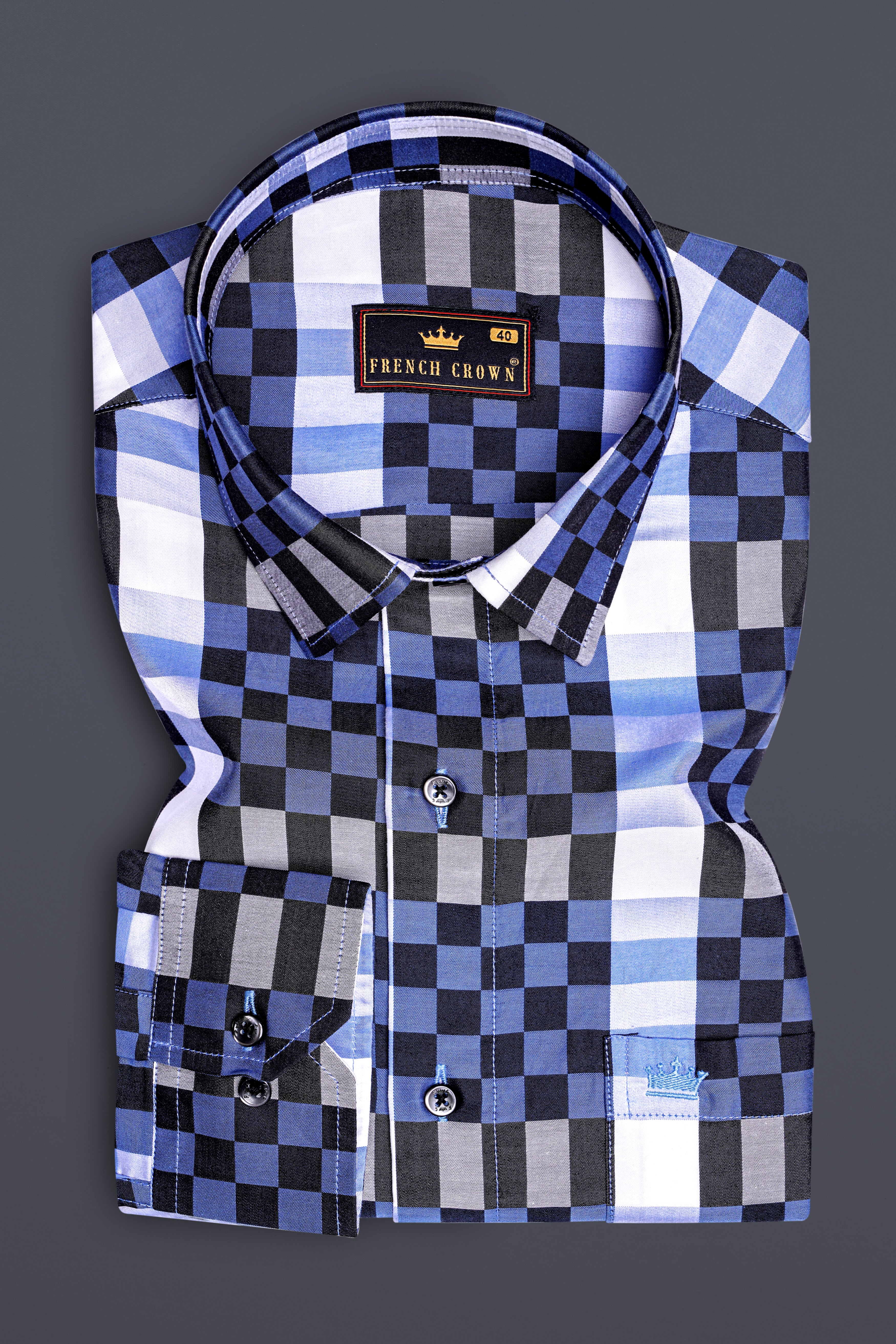 Topaz Gray with East Bay Blue and Jade Black Checkered Super Soft Premium Cotton Shirt