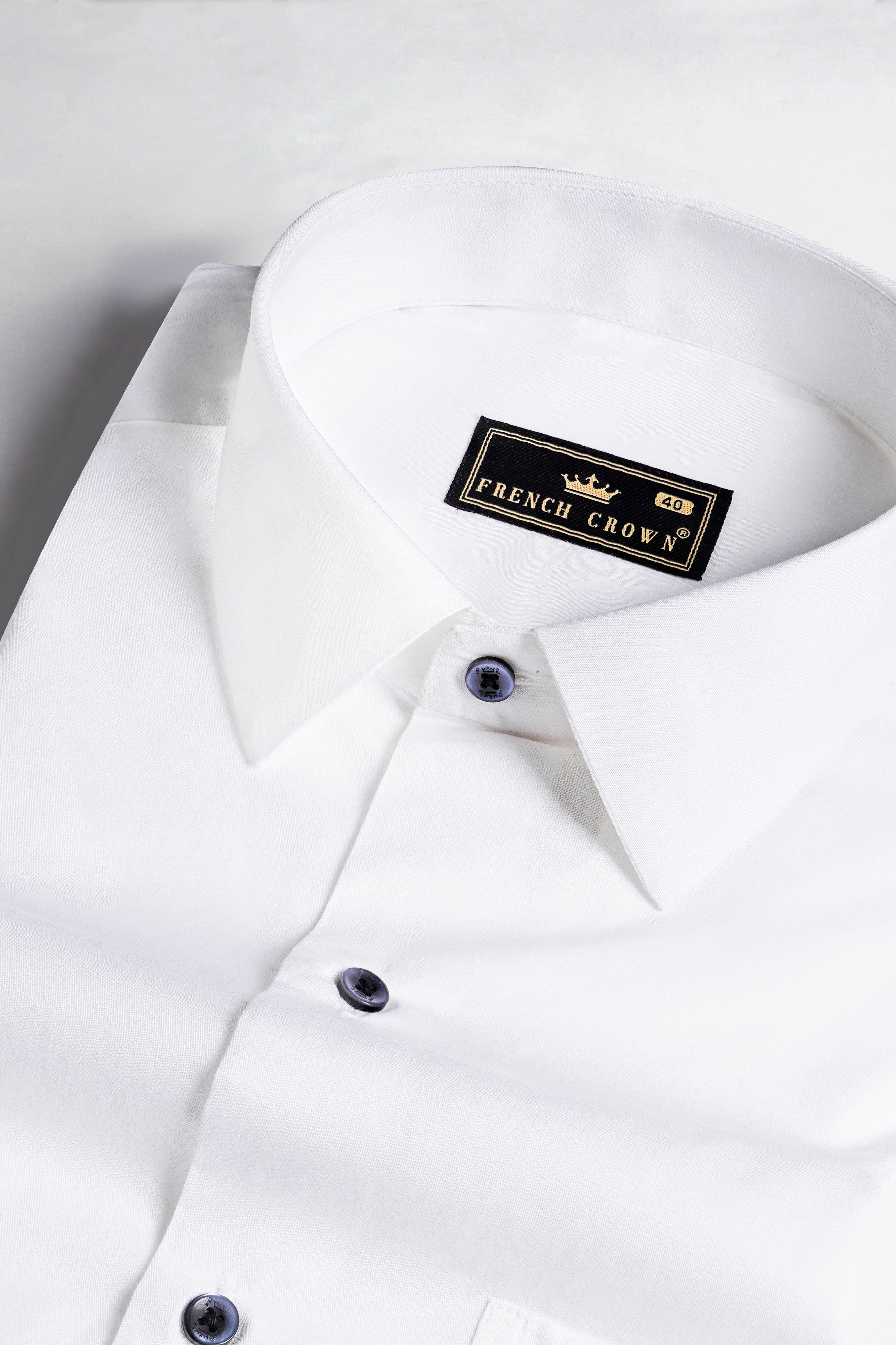 Bright White Navy Buttoned Premium Cotton Shirt