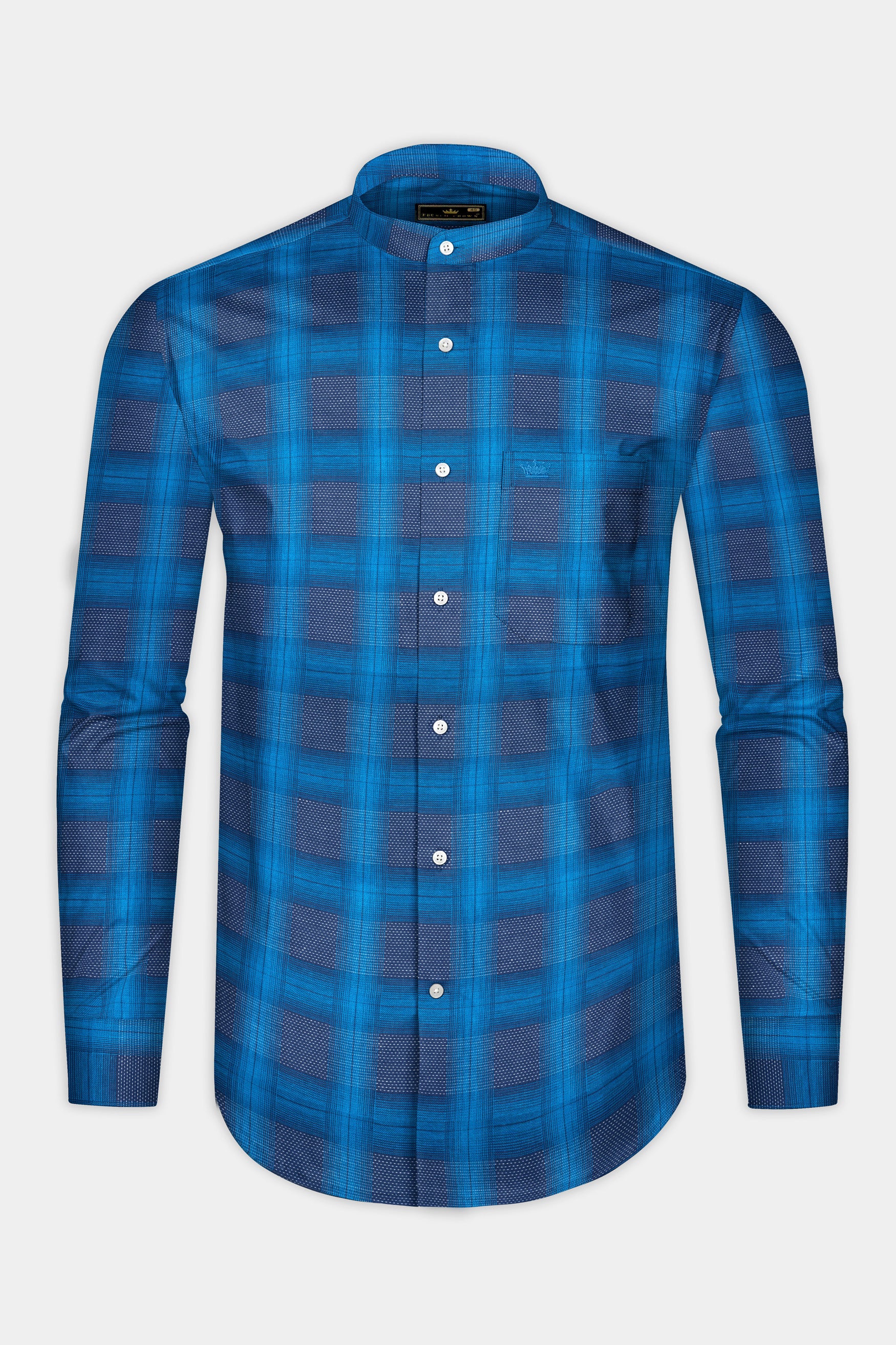 Cerulean Blue Windowpane Dobby Premium Giza Cotton Shirt