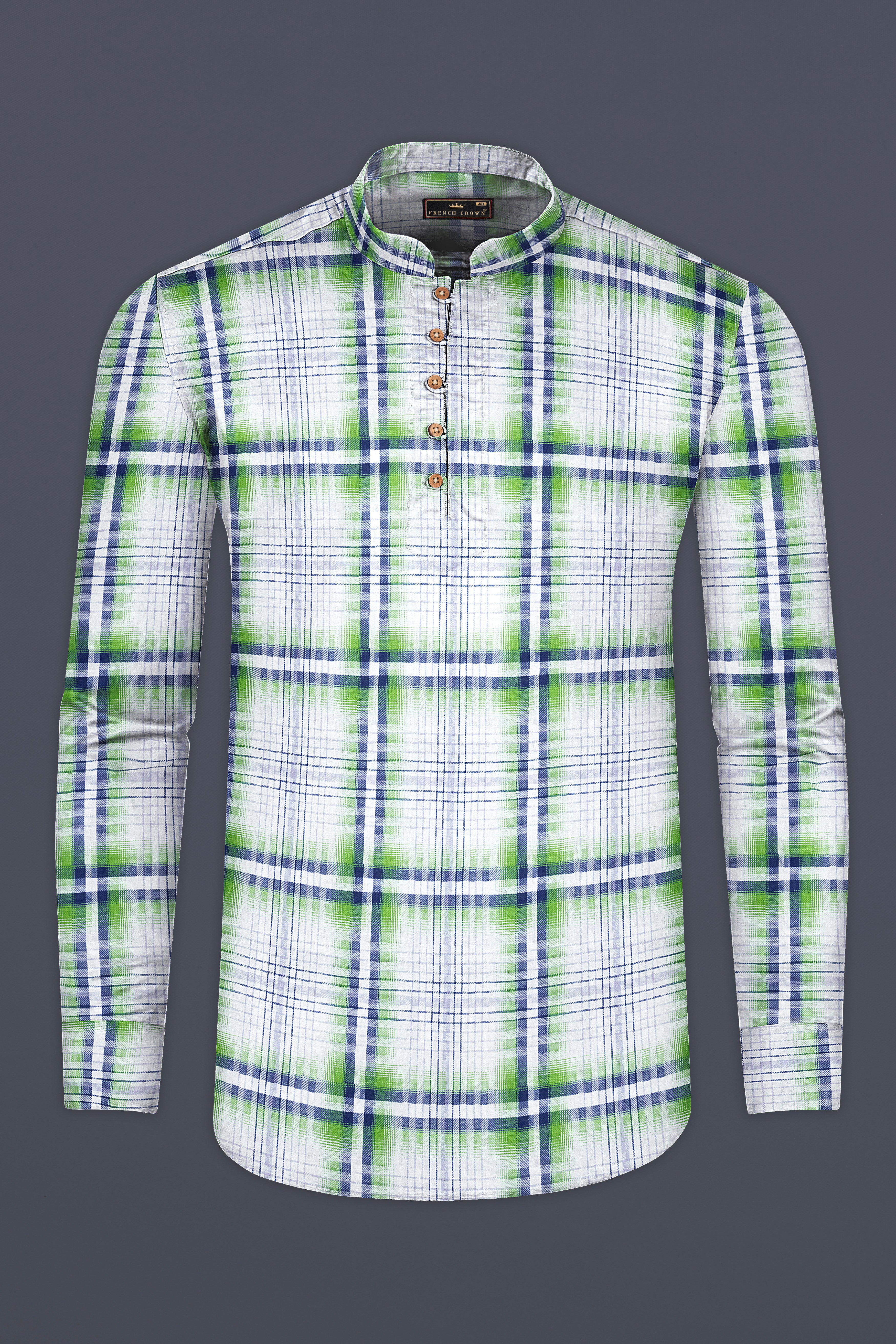 Bright White Twill Windowpane Premium Cotton Kurta Shirt