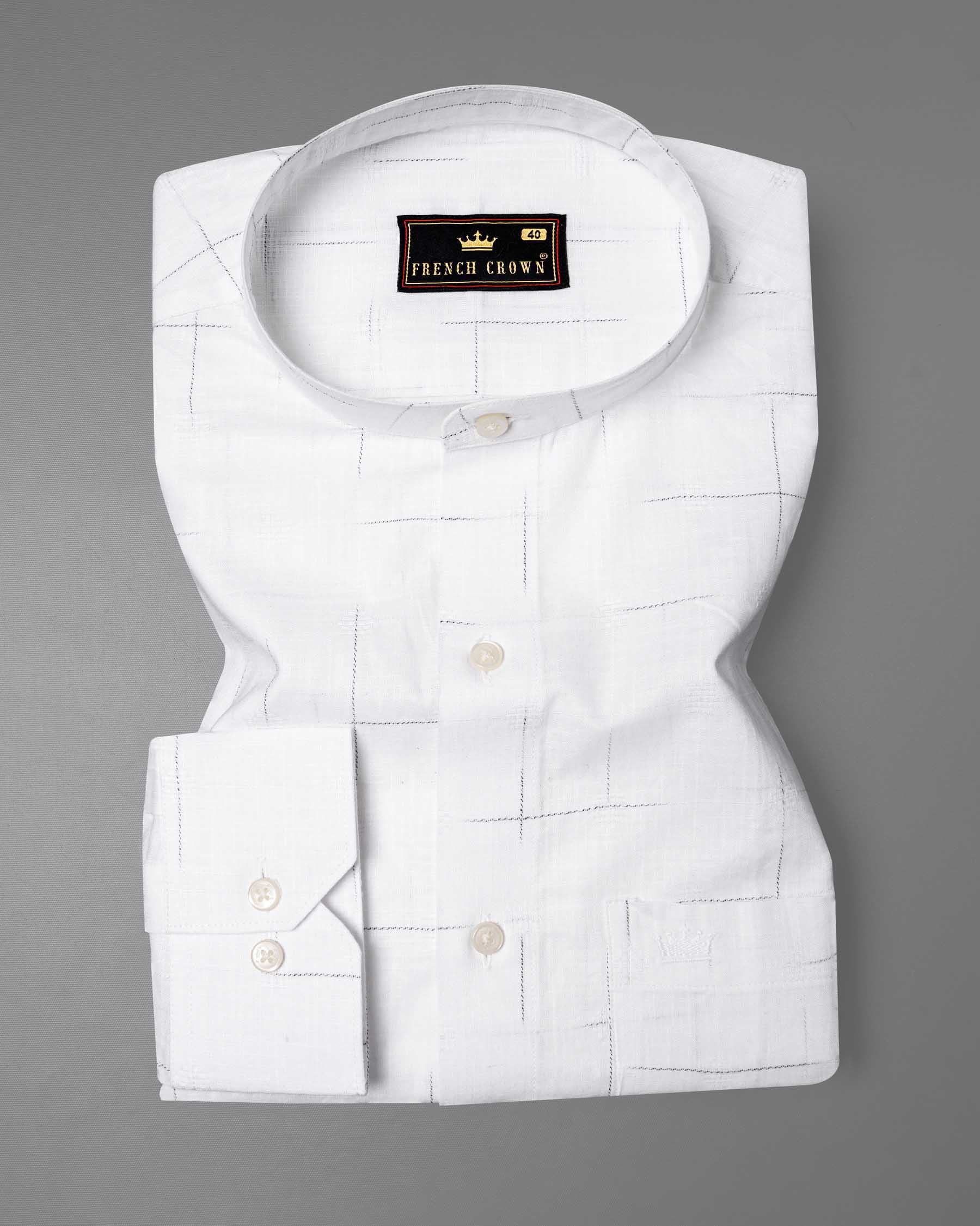 Bright White windowpane Dobby Textured Premium Giza Cotton Shirt