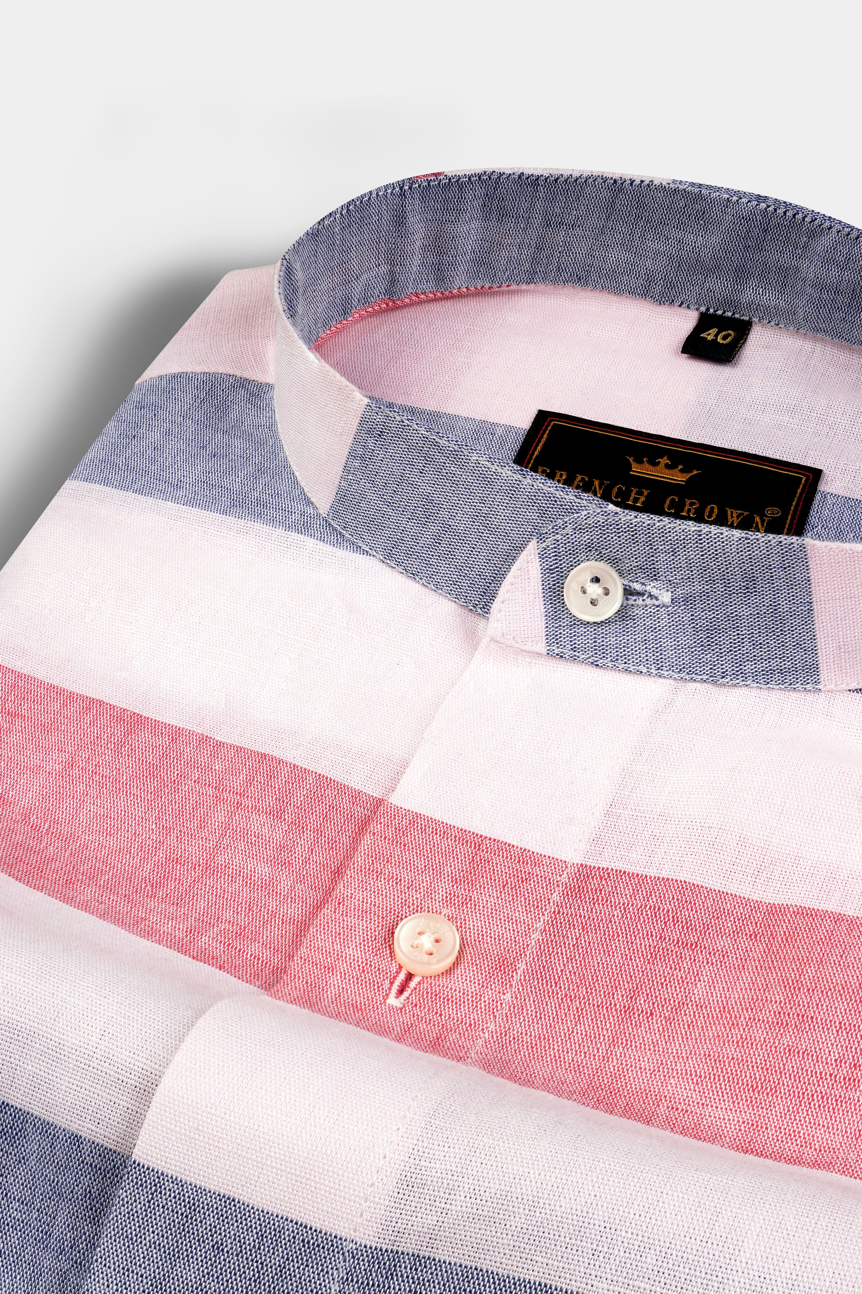 Illusion Pink and White Striped Luxurious Linen Shirt