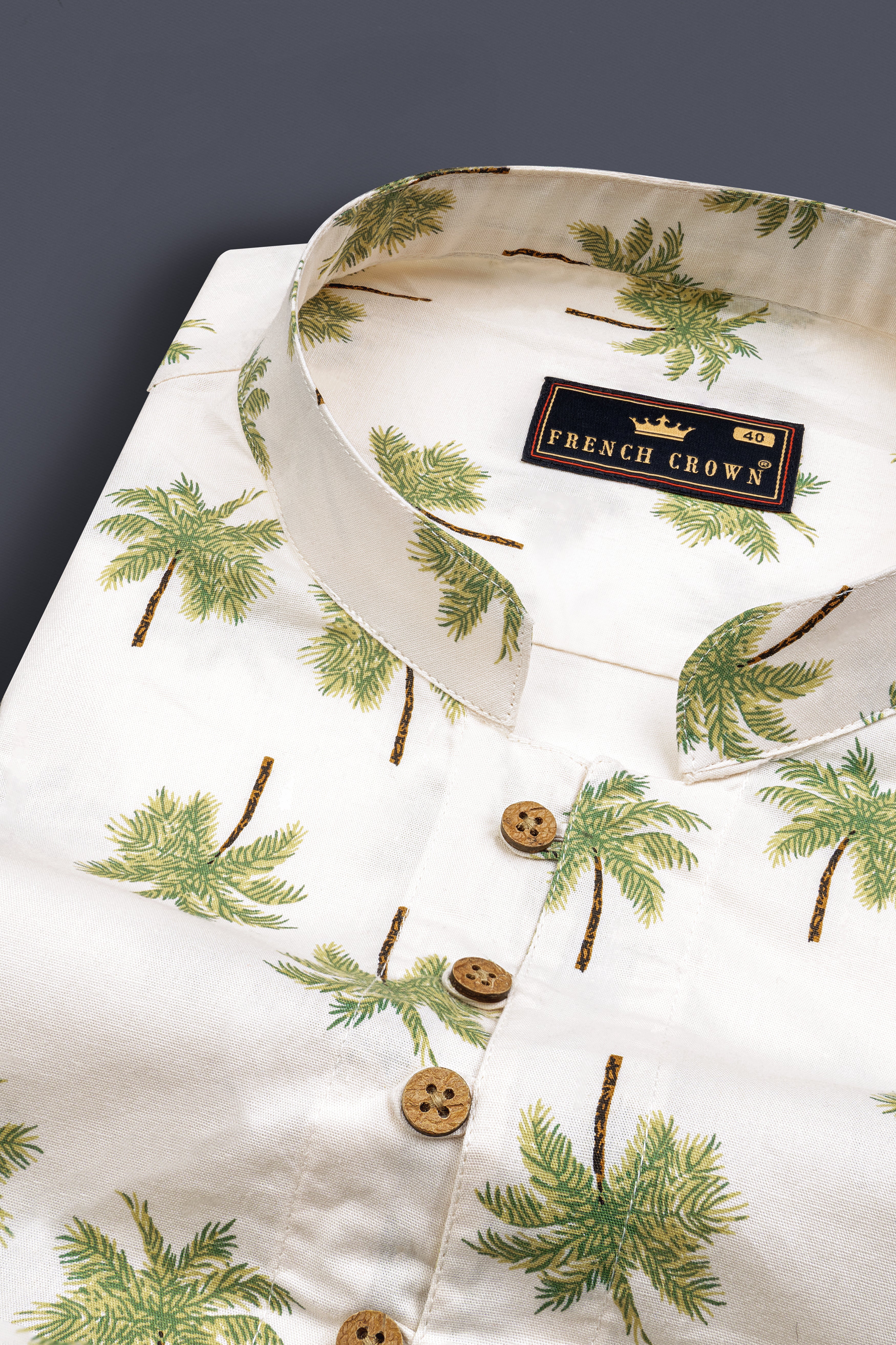 Fantasy Beige Tropical Printed Premium Cotton Kurta Shirt