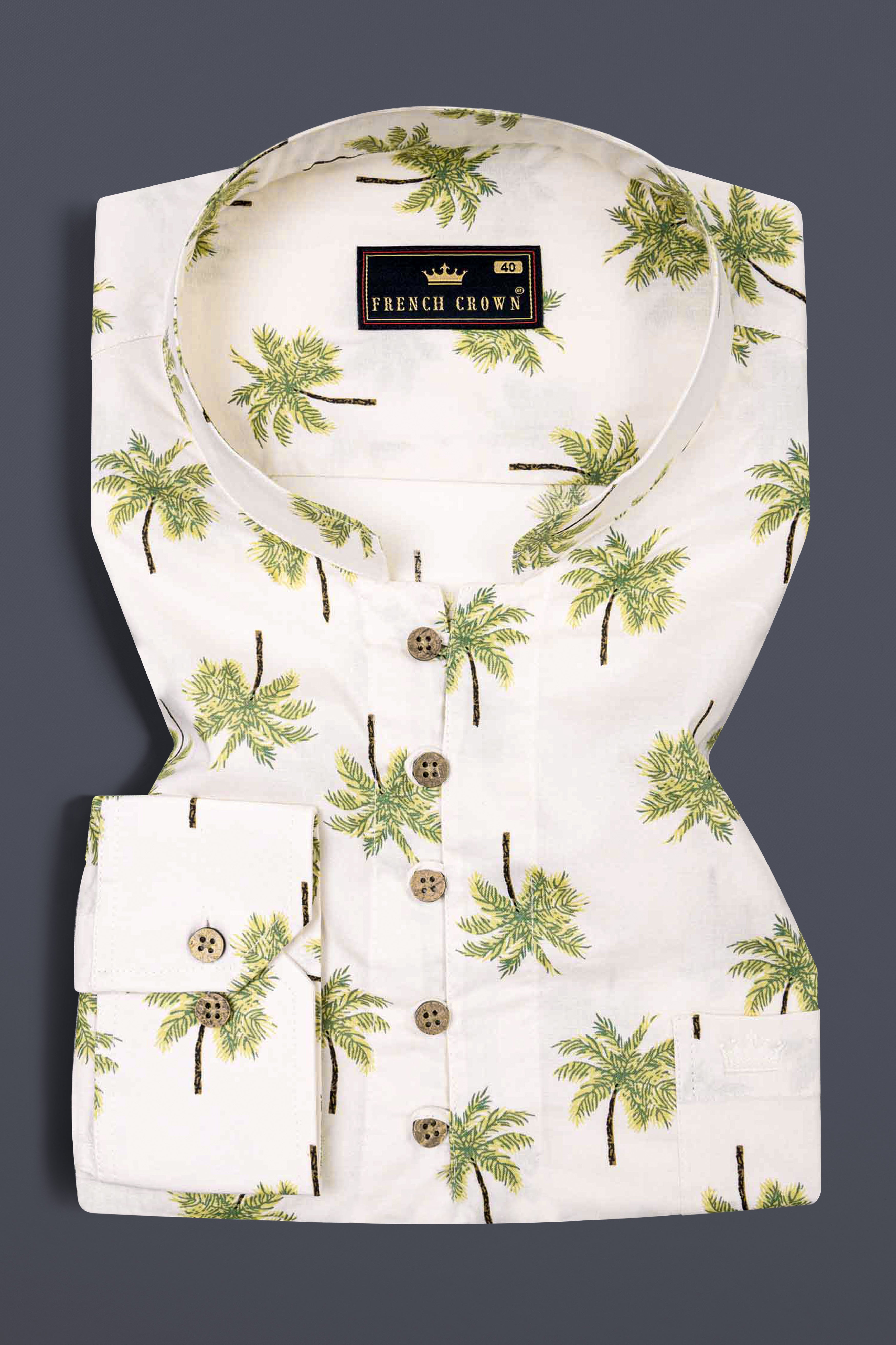 Fantasy Beige Tropical Printed Premium Cotton Kurta Shirt
