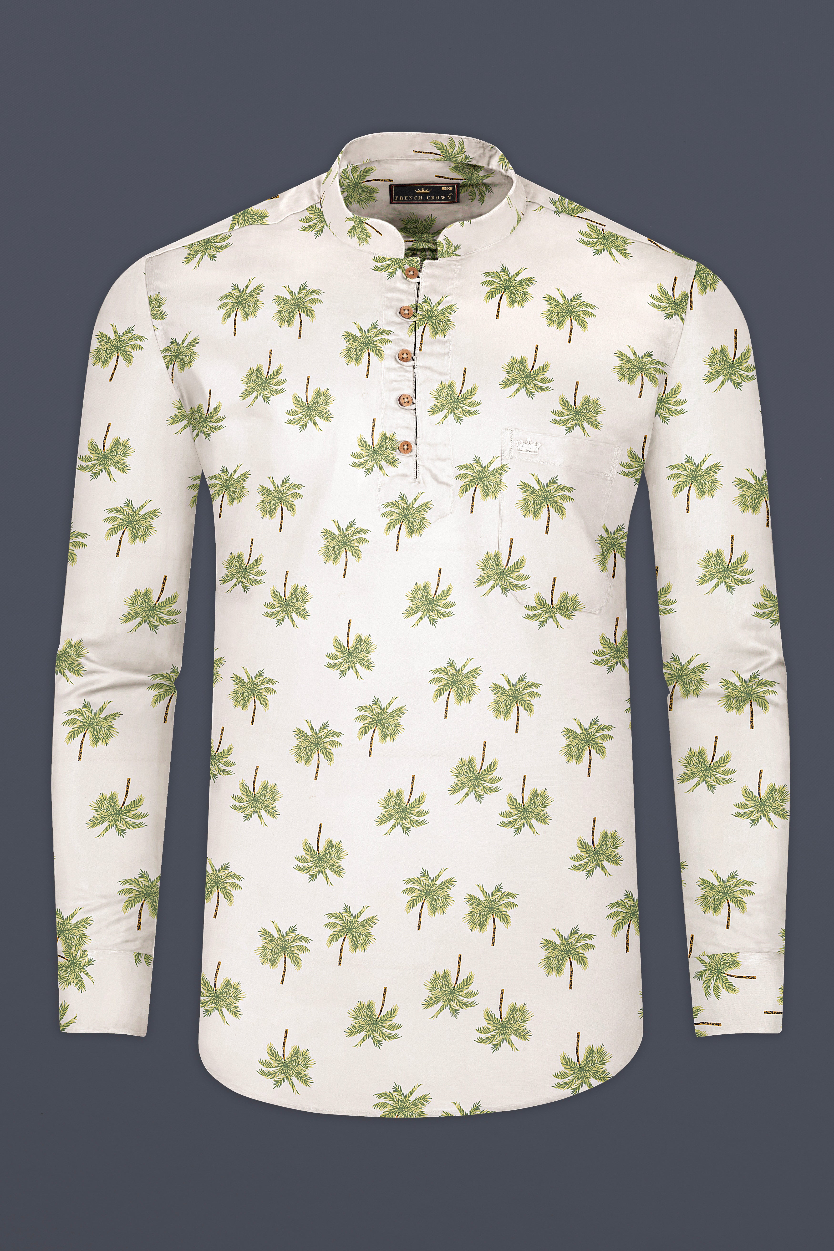 Fantasy Beige Tropical Printed Premium Cotton Kurta Shirt