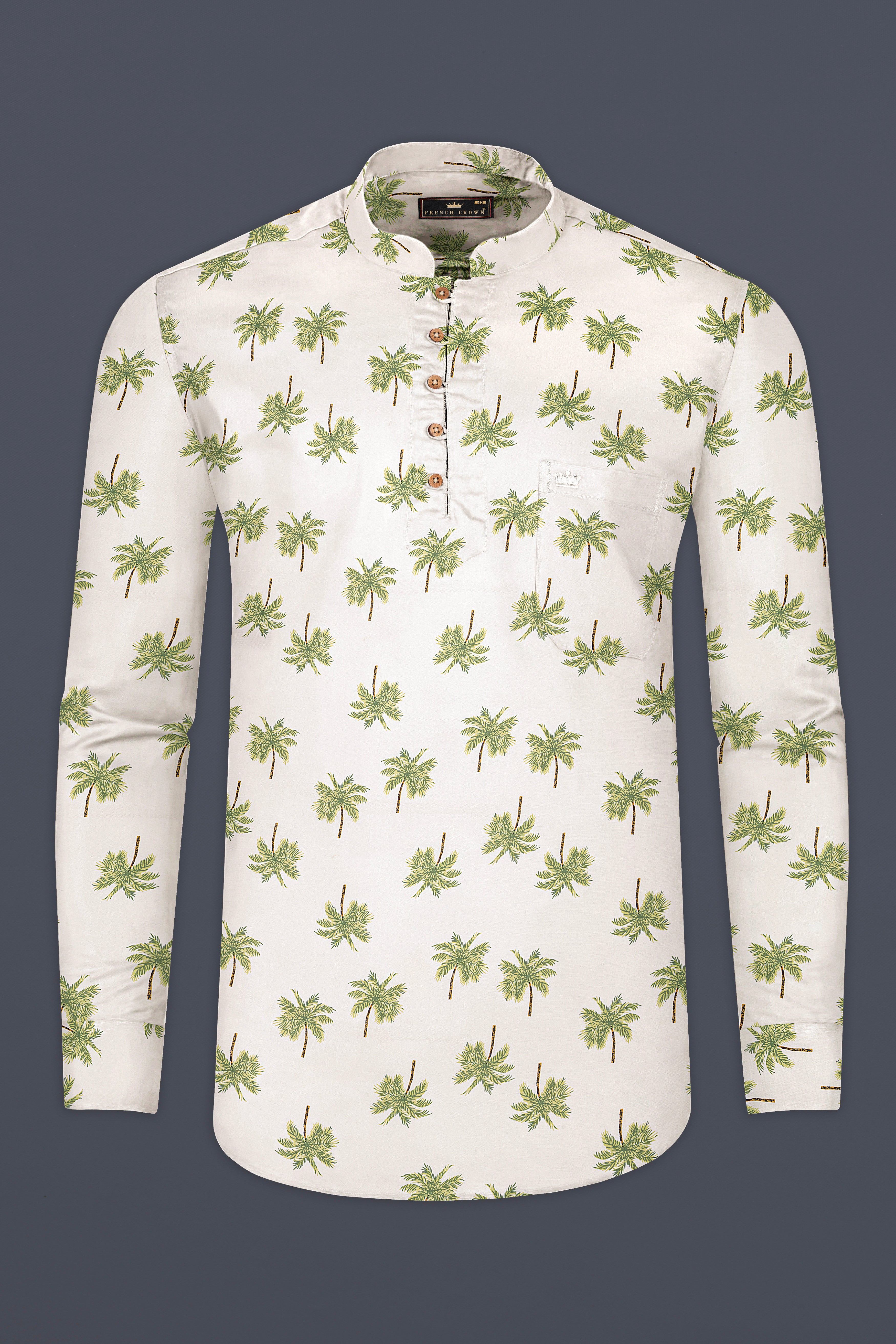 Fantasy Beige Tropical Print Premium Cotton Kurta Shirt