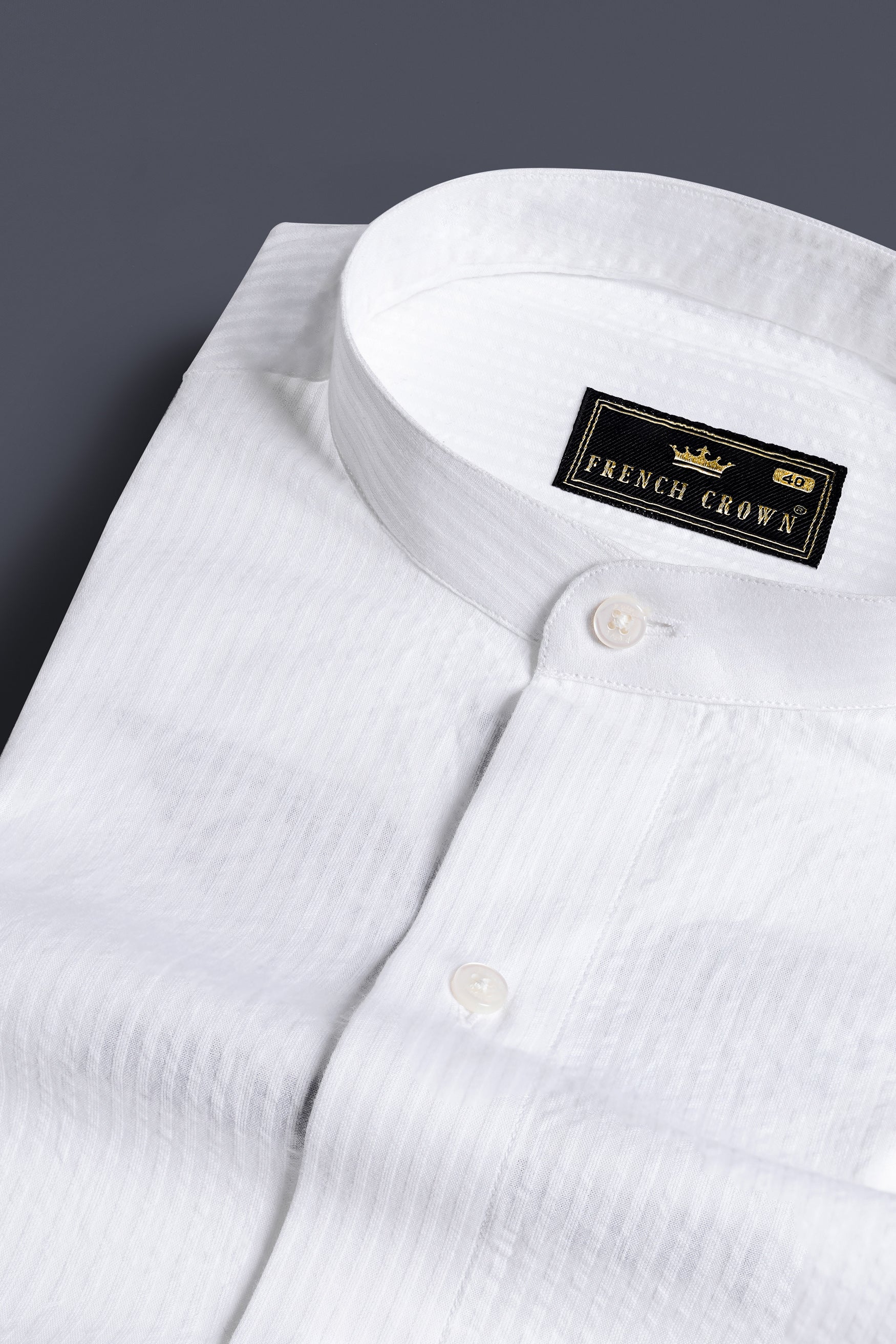 Bright White Striped with Owl Embroidered Seersucker Designer Shirt