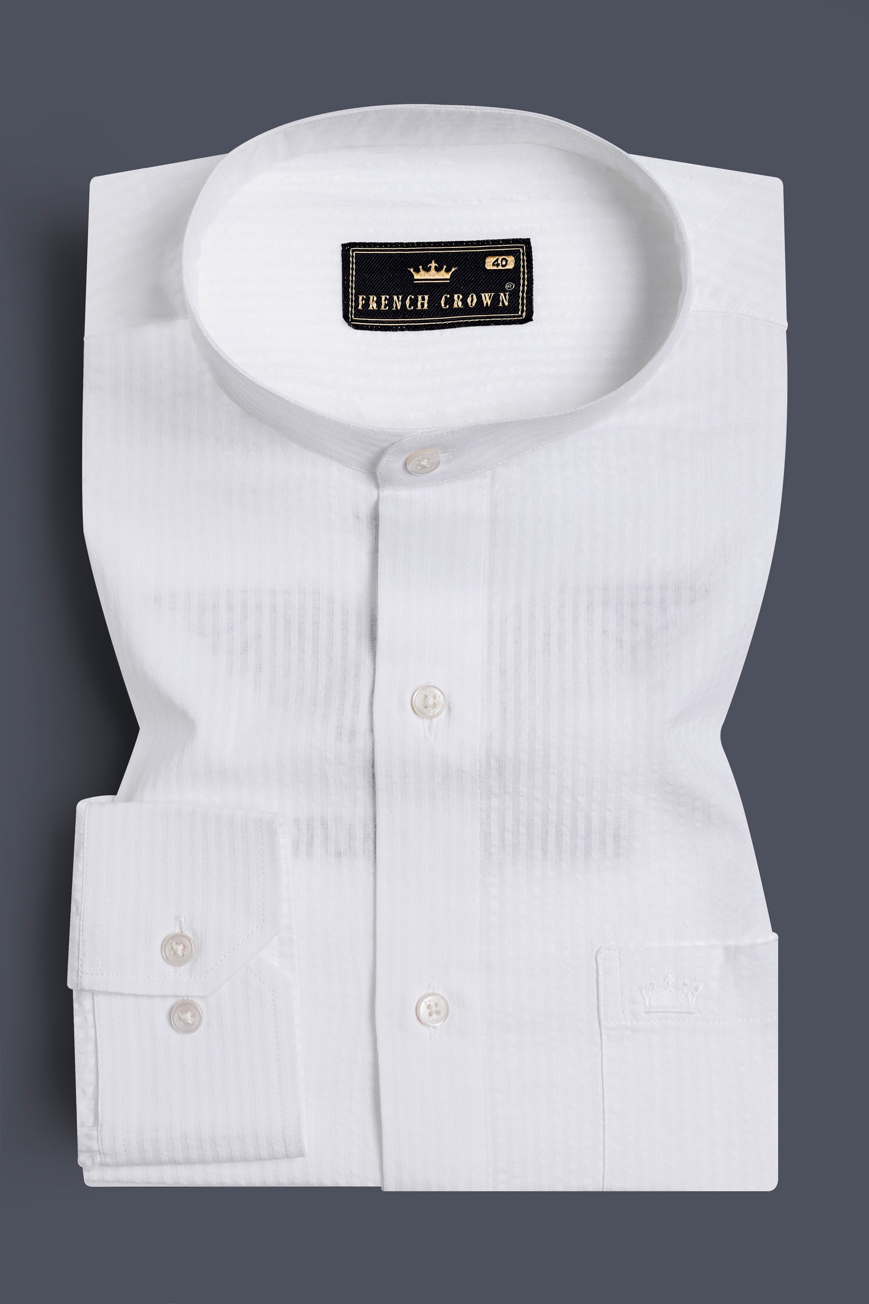 Bright White Striped with Owl Embroidered Seersucker Designer Shirt