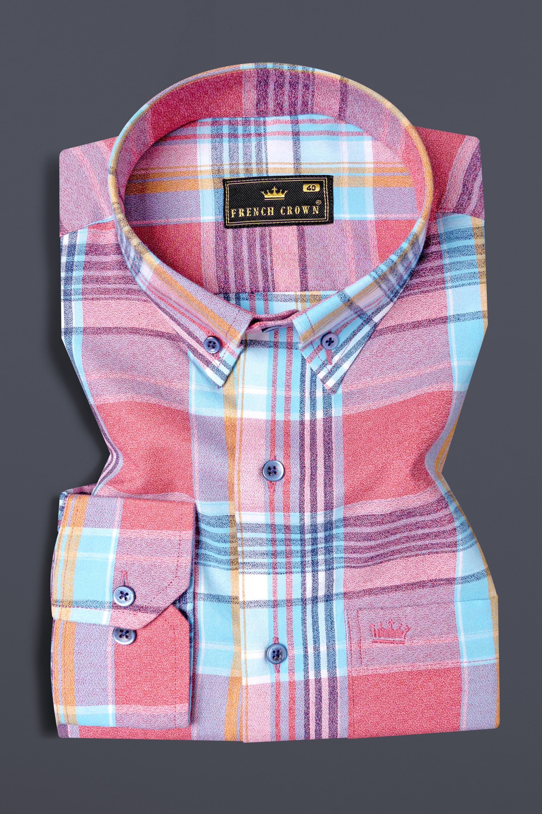 Red with sky Multicolour Plaid Premium Cotton Shirt