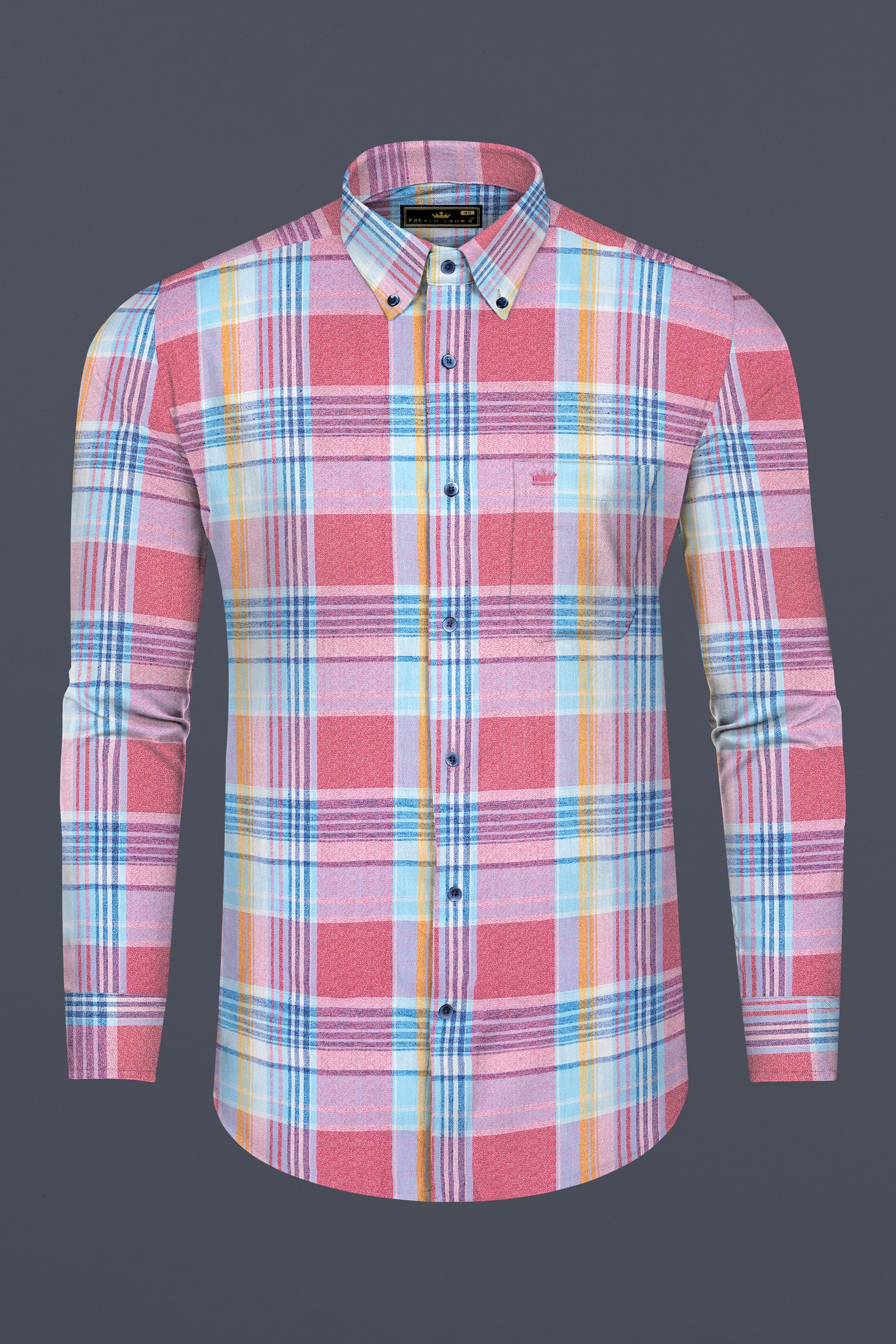 Red with sky Multicolour Plaid Premium Cotton Shirt