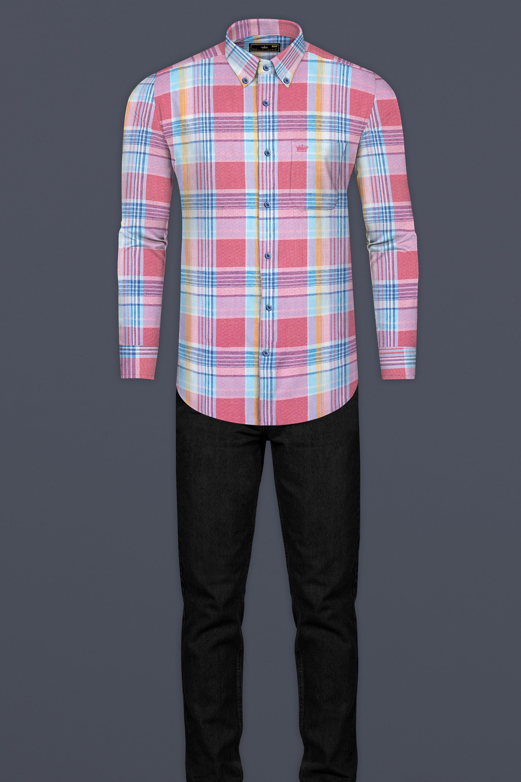 Red with sky Multicolour Plaid Premium Cotton Shirt
